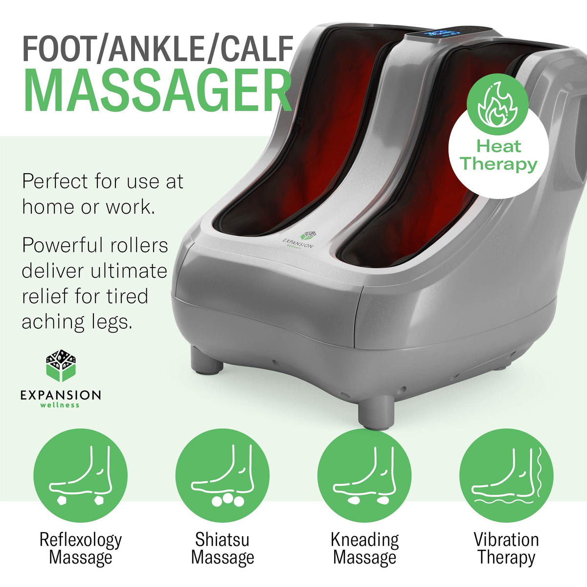 KoolerThings Shiatsu Heated Foot and Cal Massager Machine to Relieve Sore Feet, Ankles, Calfs and Legs, Deep Kneading Therapy, Relaxation Vibration and Rolling & Stimulates Blood Circulation
