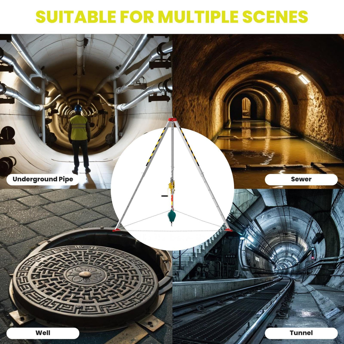Traditional Confined Space Tripod, 1800lbs Confined Space Tripod Kit, Confined Rescue Tripod for Traditional (1800LBS)