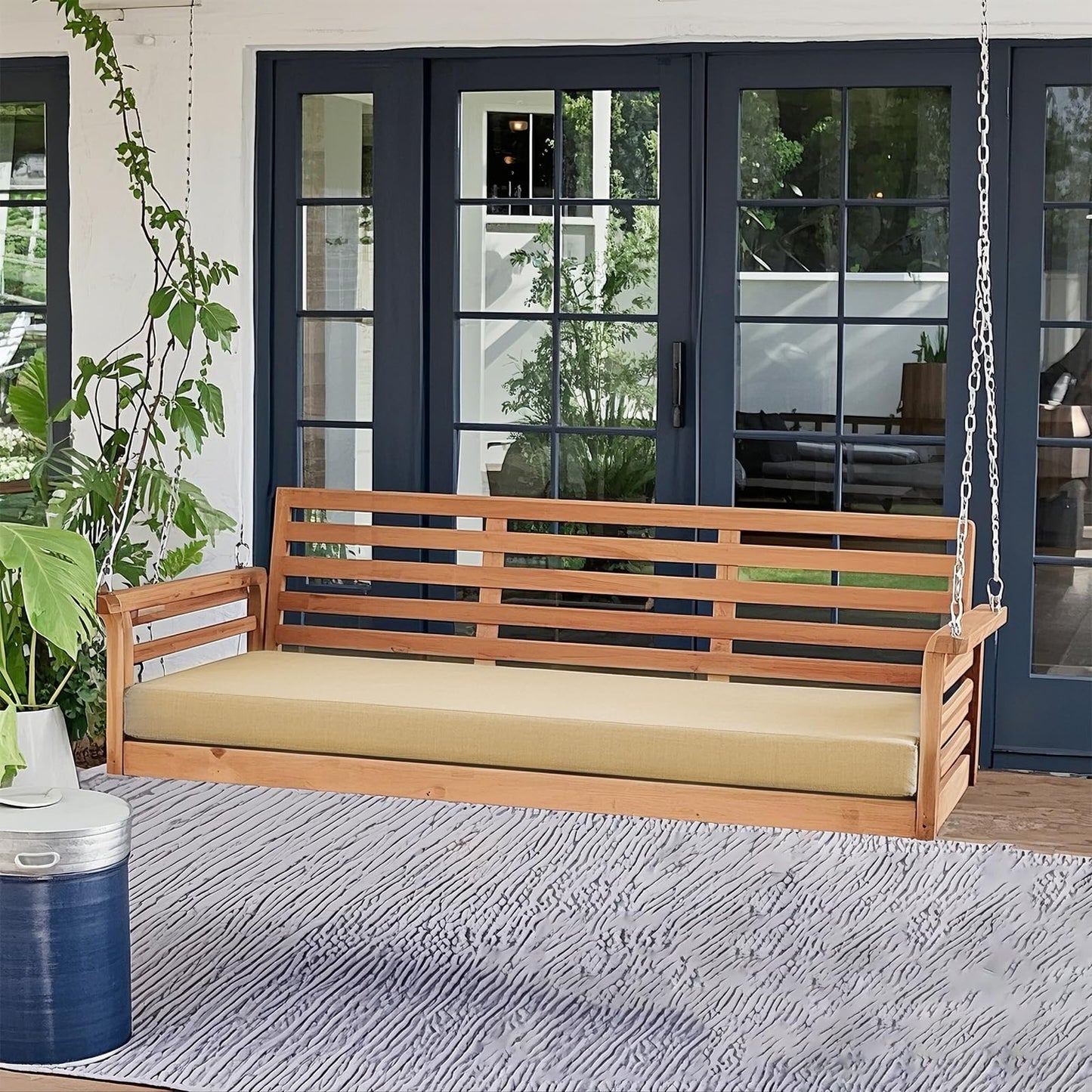 Olefin Twin Outdoor Porch Swing Bed Mattress Cover Waterproof, Twin Size Patio Daybed Cushion Covers Fitted Sheet Slipcover with Zipper, Only Cover (Beige, 75 * 39 * 6IN)