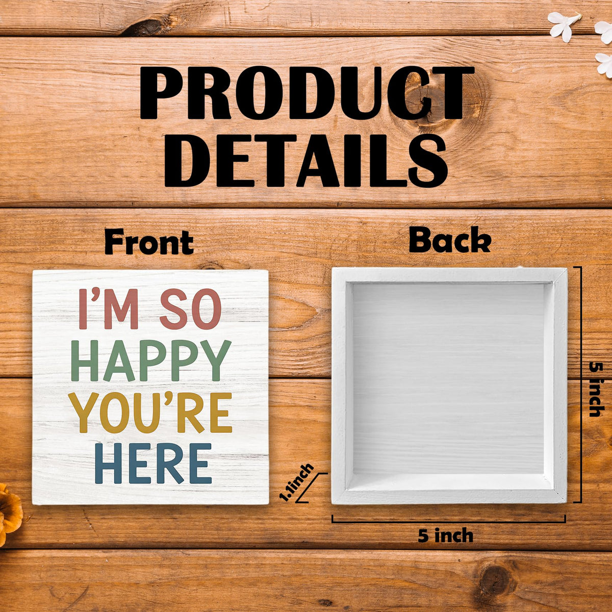 Luipk Boho Classroom Wood Box Sign Desk Decor 5X5, I'm So Happy You're Here Wooden Block Sign Decorations for Kids Nursery Room Bedroom Playroom Classroom Desk Table Wall Tabletop Shelf Decor