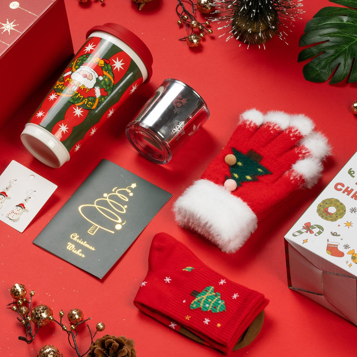 CabyGift Christmas Gifts for Women 2025 Unique Christmas Gift Basket with Soft Snowflake Gloves, Ceramic Tumbler & Cozy Candle Set - Xmas Presents Holiday Gift Box for Mom, Wife, Teacher, Best Friend