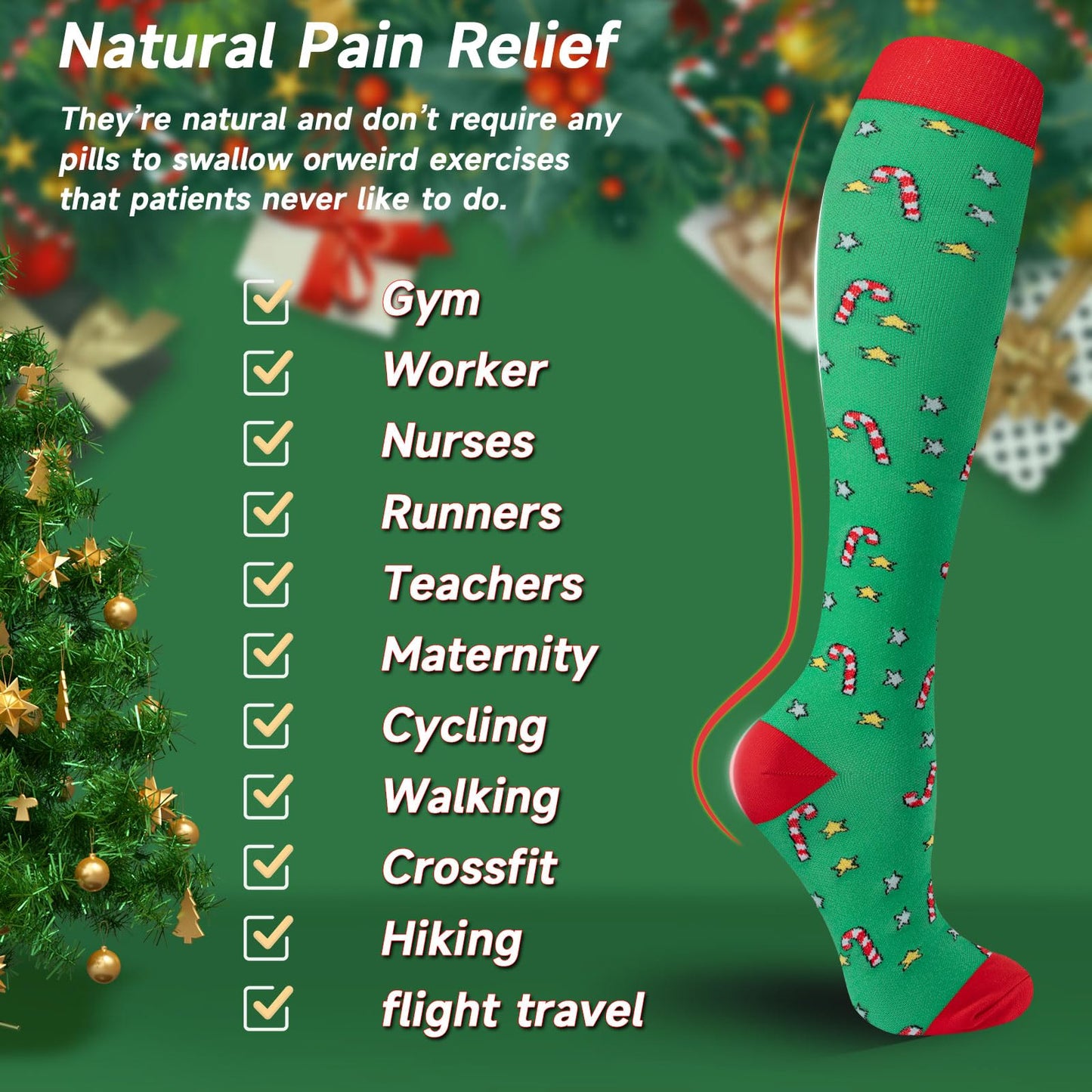 cerpite Christmas Compression Socks for Women & Men Circulation 6 Pairs Compression Socks 20-30 mmhg Best for Running,Nurse,Travel