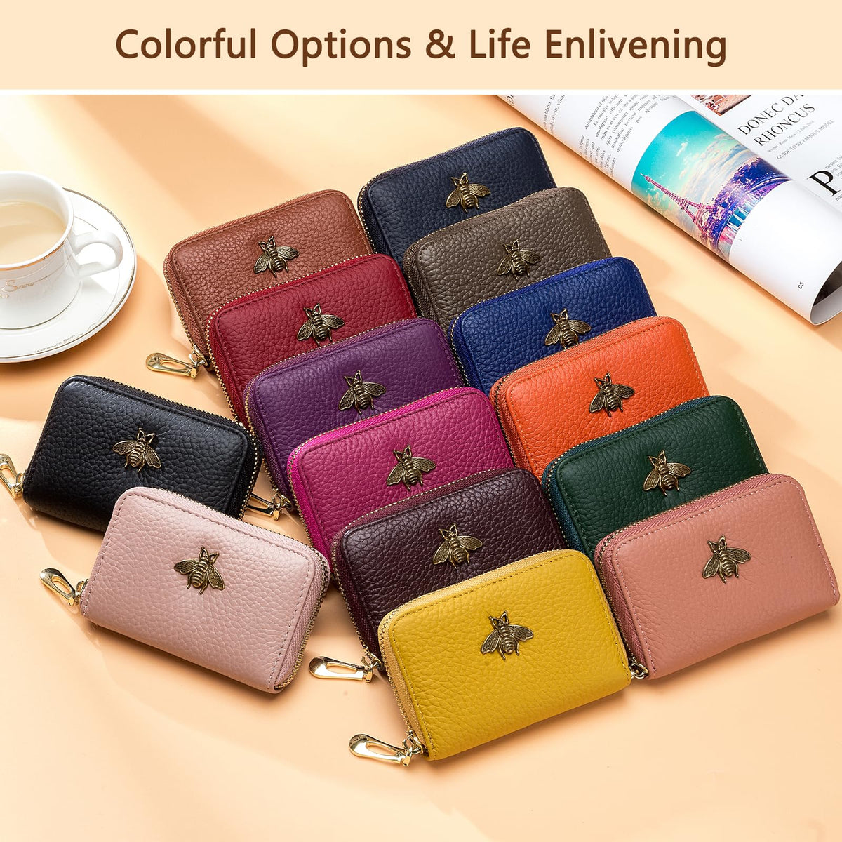 imeetu RFID Credit Card Holder, Small Leather Zipper Card Case Wallet for Women (Lite,Yellow)