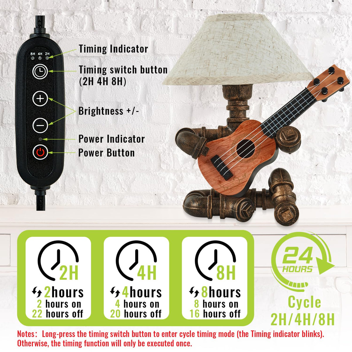 Lovefindahome Vintage Industrial Robot Guitar Table Lamp with Bulb - Remote Control,Timer,Dimmable - Cool Gifts for Music Lovers,Men,& Musicians - Steampunk & Retro Style Bronze