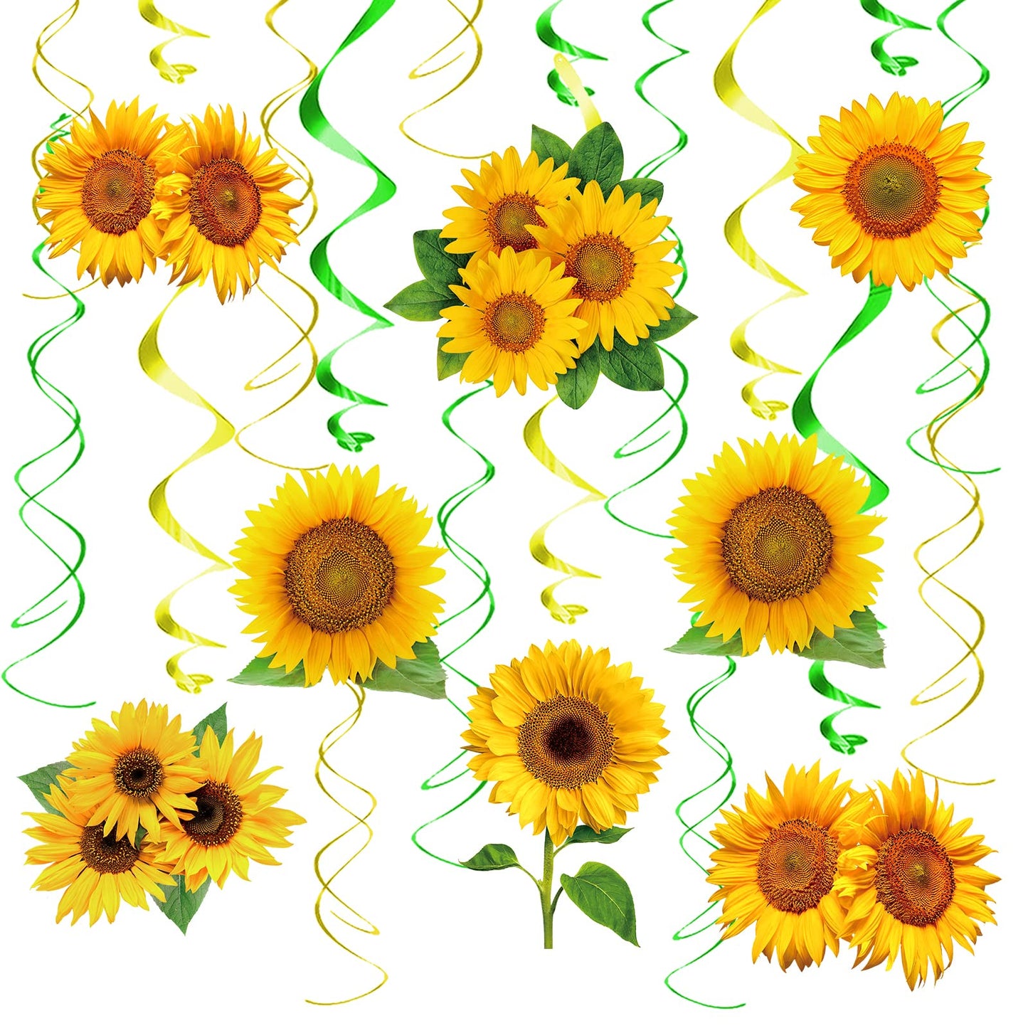 KALEFO 30PCS Sunflower Decorations Hanging Swirls Spring Summer Party Supplies Sun Flowers Foil Ceiling Wall Decor for Baby Shower Birthday Wedding Family Holiday Favors