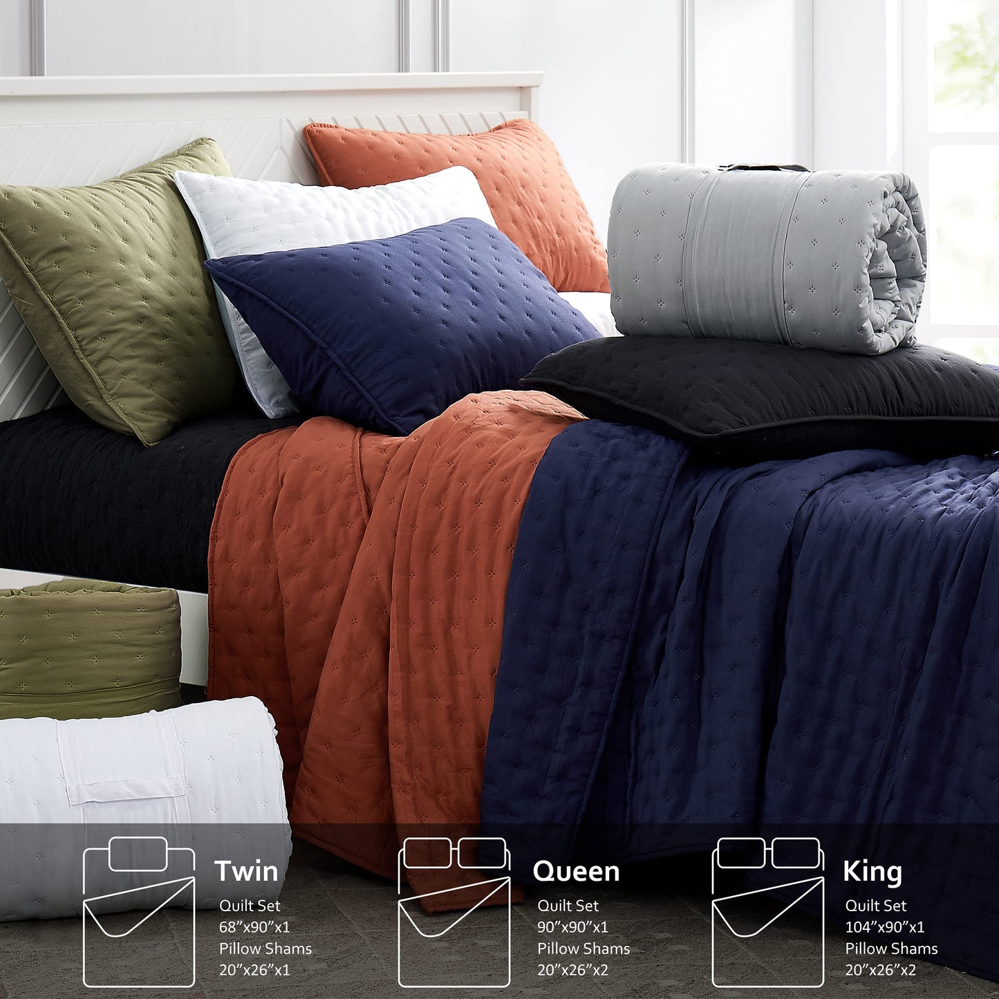 ROARINGWILD Light Grey Twin Size Quilt Bedding Sets with Pillow Sham, Lightweight Bedspread Coverlet, Quilted Blanket Thin Comforter Bed Cover, All Season Summer Spring, 2 Pieces, 68x90 inches