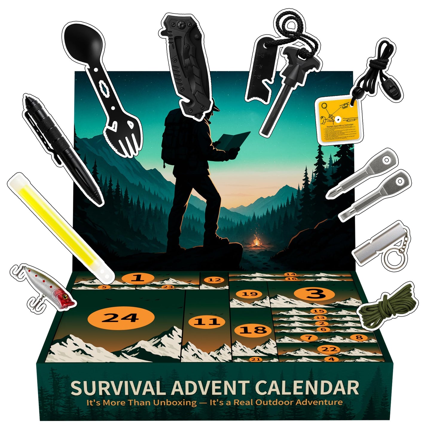Rubypop Survival Advent Calendar 2026 for Adults, 24 Day Christmas Countdown for Men with Outdoor Survival Kit Emergency Tool Xmas Holiday Surprise Gifts for Outdoor Lovers