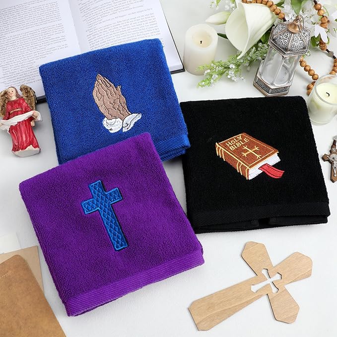 3 Pcs Easter Pastor Hand Towels, Christian Embroidered Religious Cross Cotton