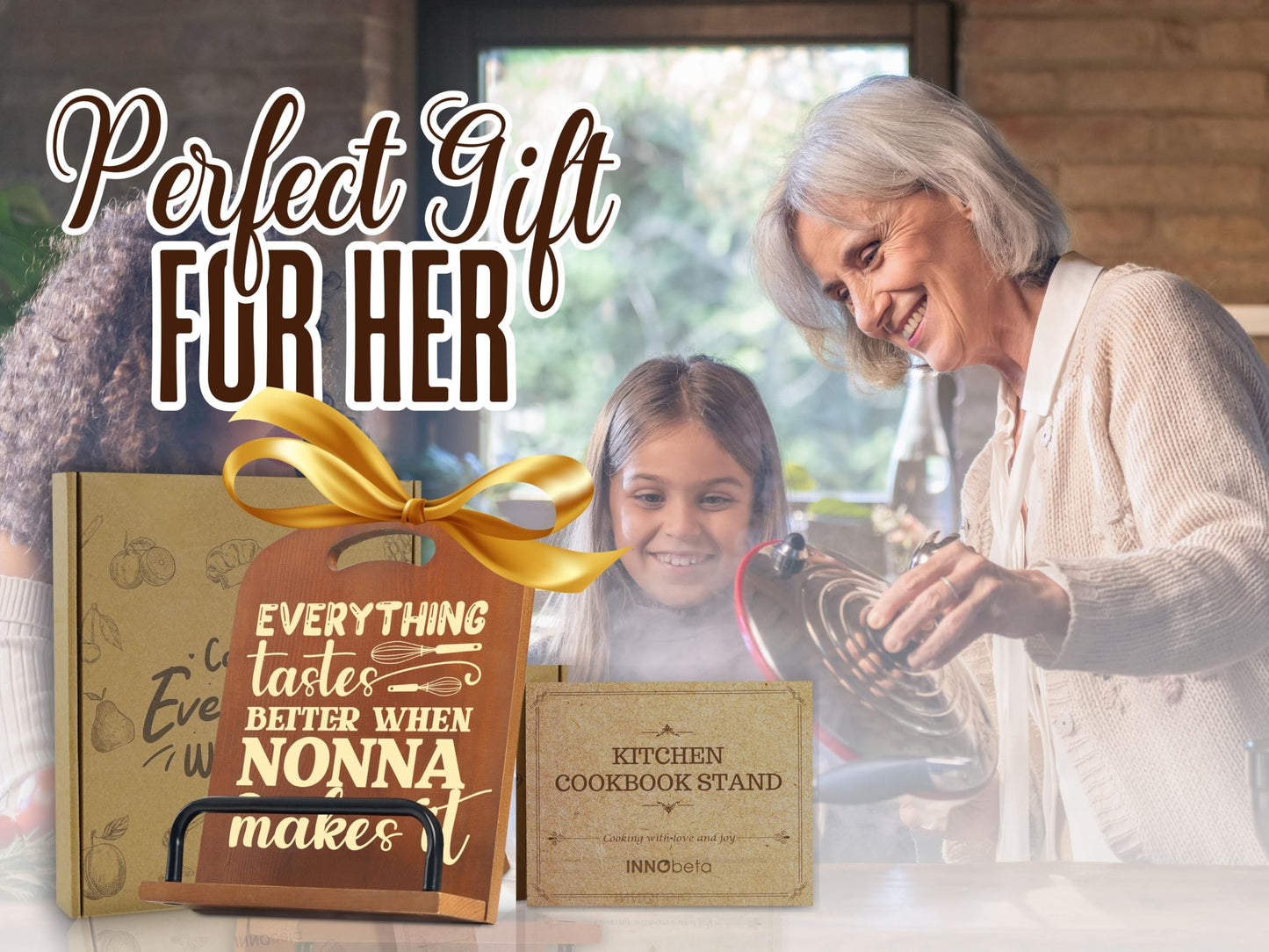 InnoBeta Nonna Gifts, Cookbook Stand for Kitchen Counter, Perfect Gifts for Nonna on Birthday, Adjustable Tablet Recipe Book Holder, Unique Italian Kitchen Decor