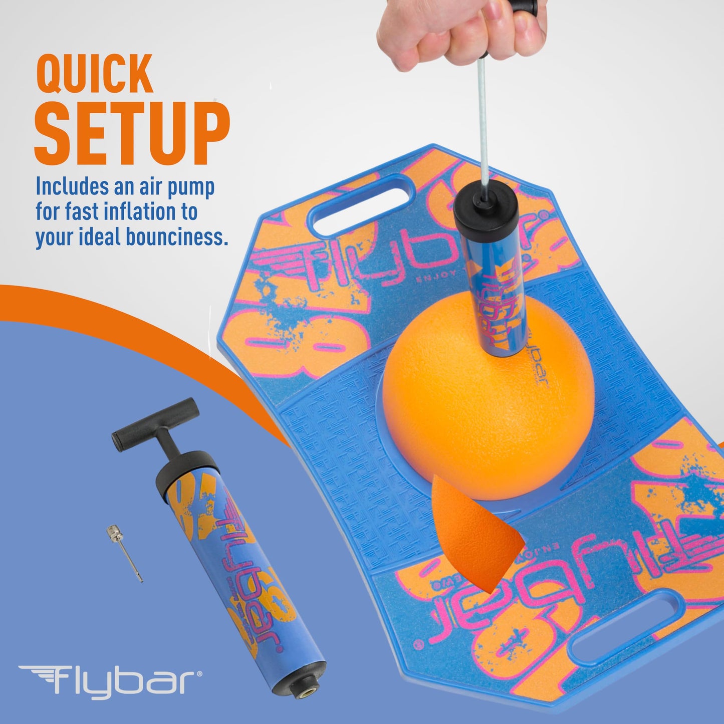 Flybar Pogo Trick Ball for Kids, Trick Bounce Board for Boys and Girls Ages 6+, Up to 160 lbs, Includes Pump, Easy to Carry Handle, Durable Plastic Deck Indoor, Outdoor Toy Pogo Jumper (Blue Dawn 2)