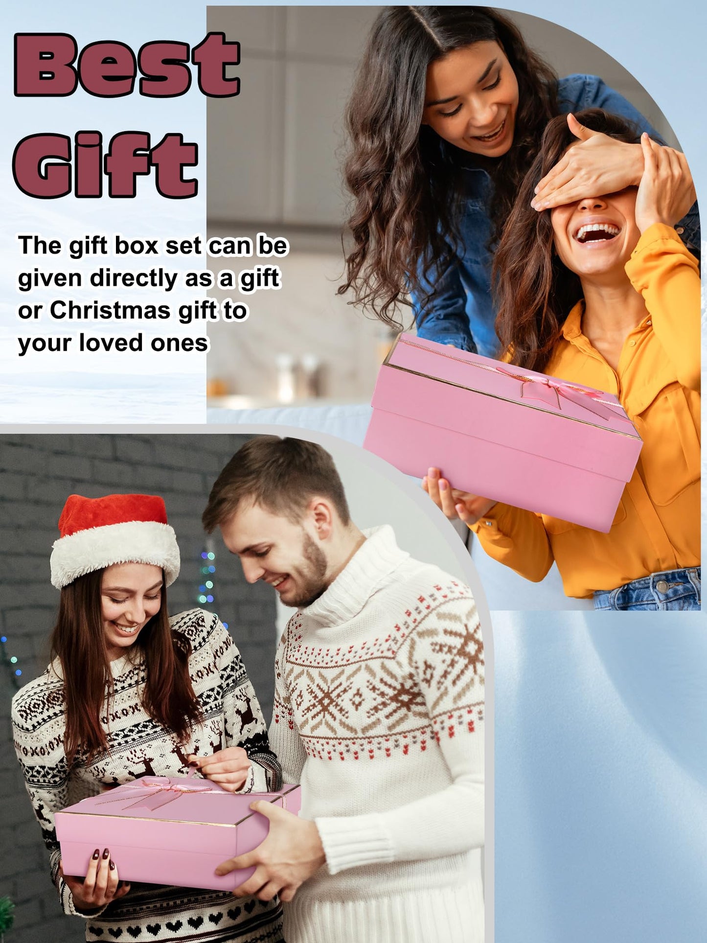 Teenyyou 5 Pcs Winter Gift Set for Woman Hat Gloves Fuzzy Crew Socks 12 oz Coffee Mug Gift Box with Lids Christmas Women Gift(Pink)