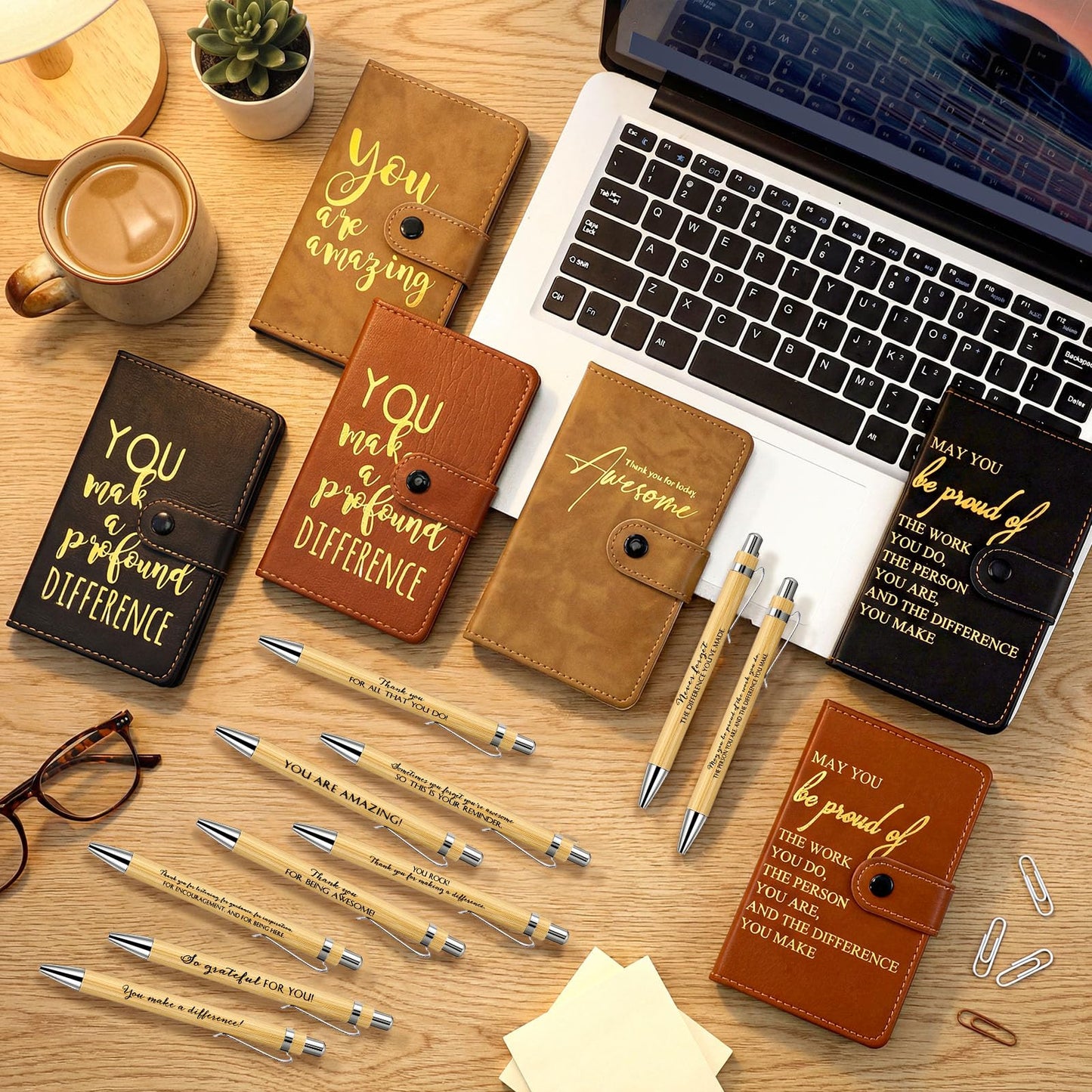 Dispowreath 30 Sets Thank You Leather Journal Bulk Employee Appreciation Gift Inspirational Notebook with Bamboo Pen Notepad End of Year Gift for Coworker Volunteer Teacher Nurse Staff (Multicolor)