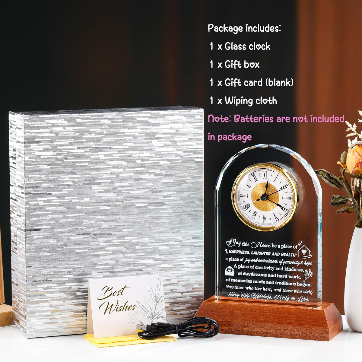 Arikyrist House Warming Gifts Glass Clock with Wooden LED Light Base Unique New Home Gift Ideas for Friends Couples Family Perfect Decor for Kitchen Home Tabletop