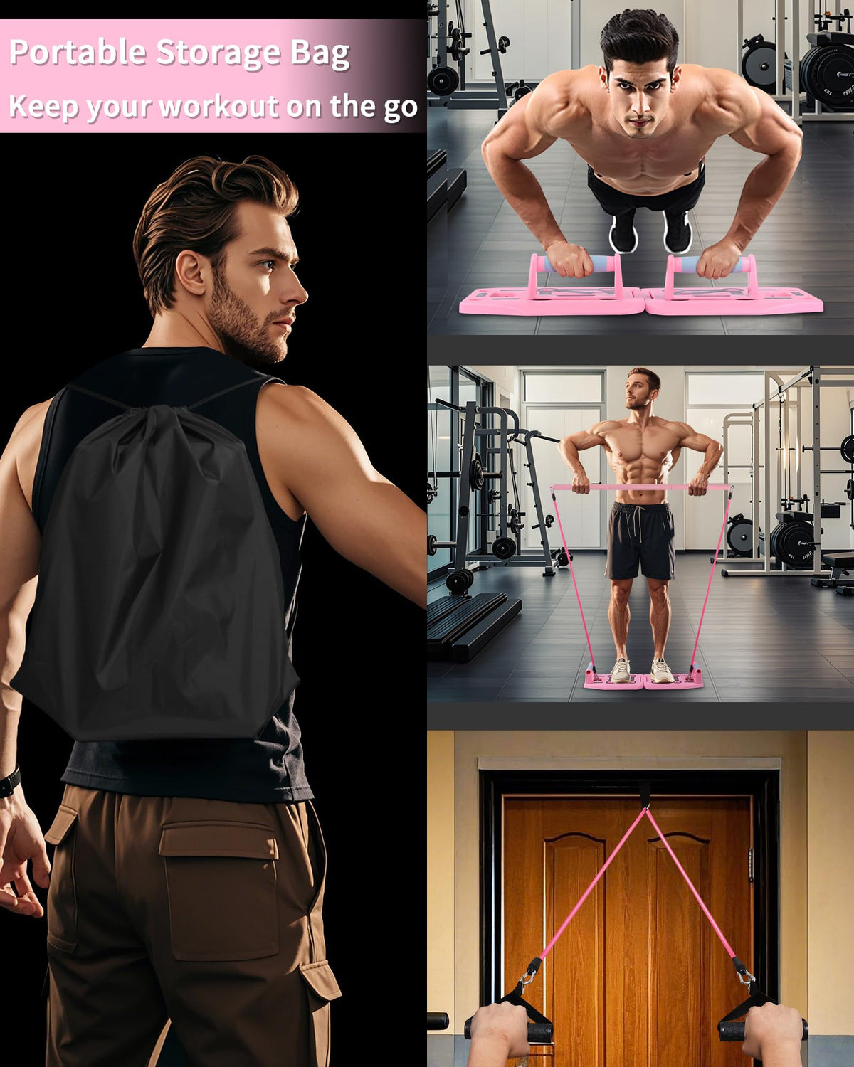 LAKXSF Work out Push up Board for Home Gym, Pilates Workout Exercise Resistance Band Set with Handles, Pushup Board Gift for Men and Women, Essential Shoulder Strength Training Goods Equipment Kit