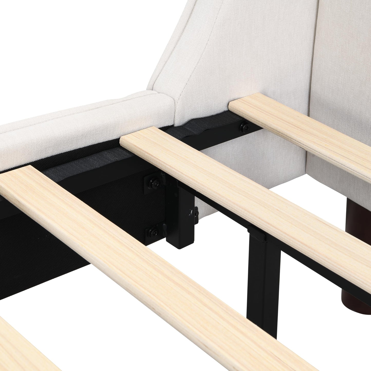 Merax King Size Upholstered Platform Bed Frame, with Wingback Headboard, Beige