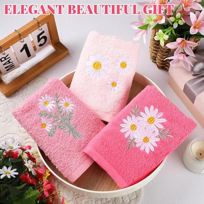 Daisy Floral Hand Towels Farmhouse Pink Daisy Bathroom Decor 14x29 Inch