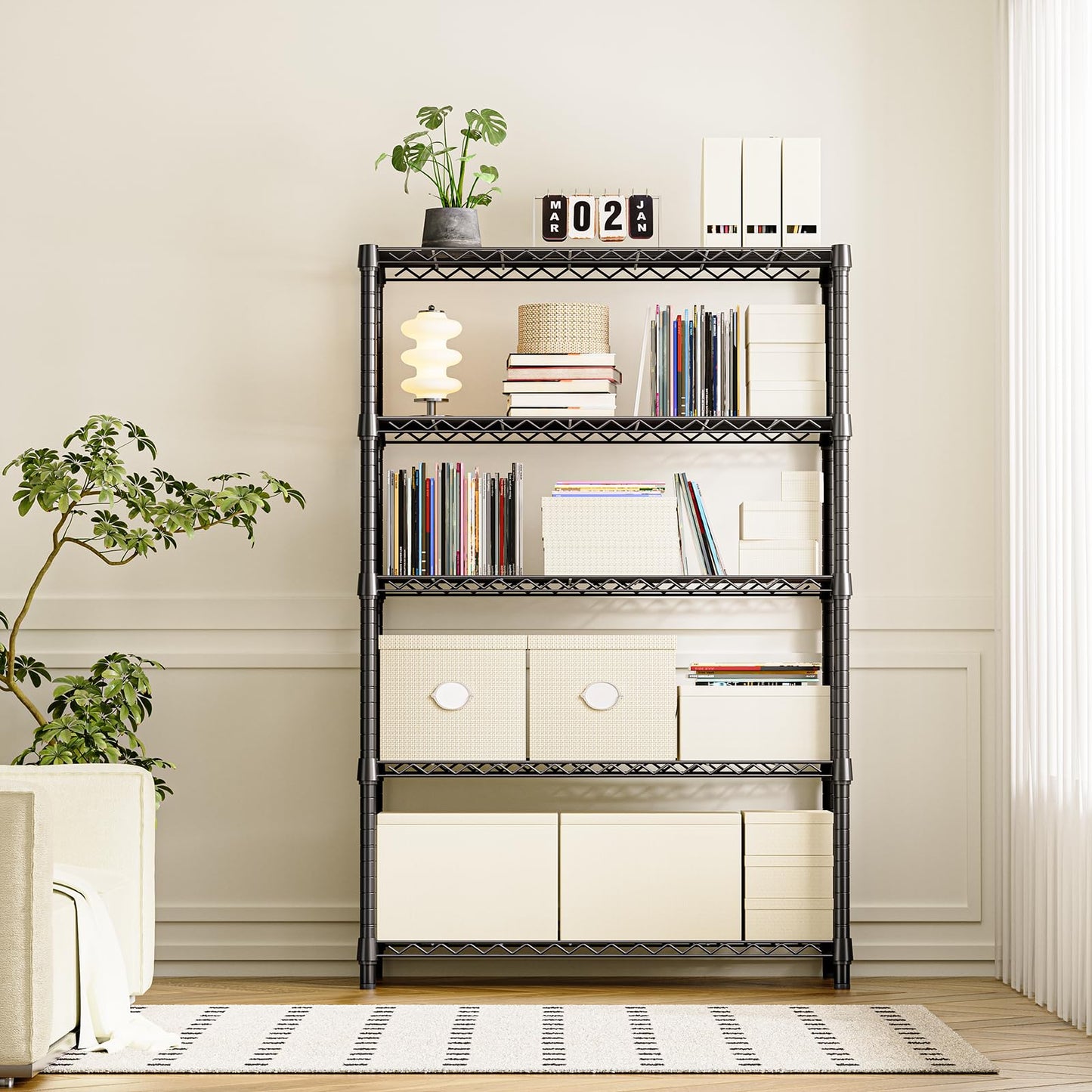 IZEUK 5-Tier Heavy Duty Metal Storage Shelving Unit (Black, 17.7" D x 47.2" W x 72.3" H, 1750 lbs Capacity), Adjustable Steel Wire Rack Shelf Organizer for Garage, Kitchen, Basement, Laundry, Office