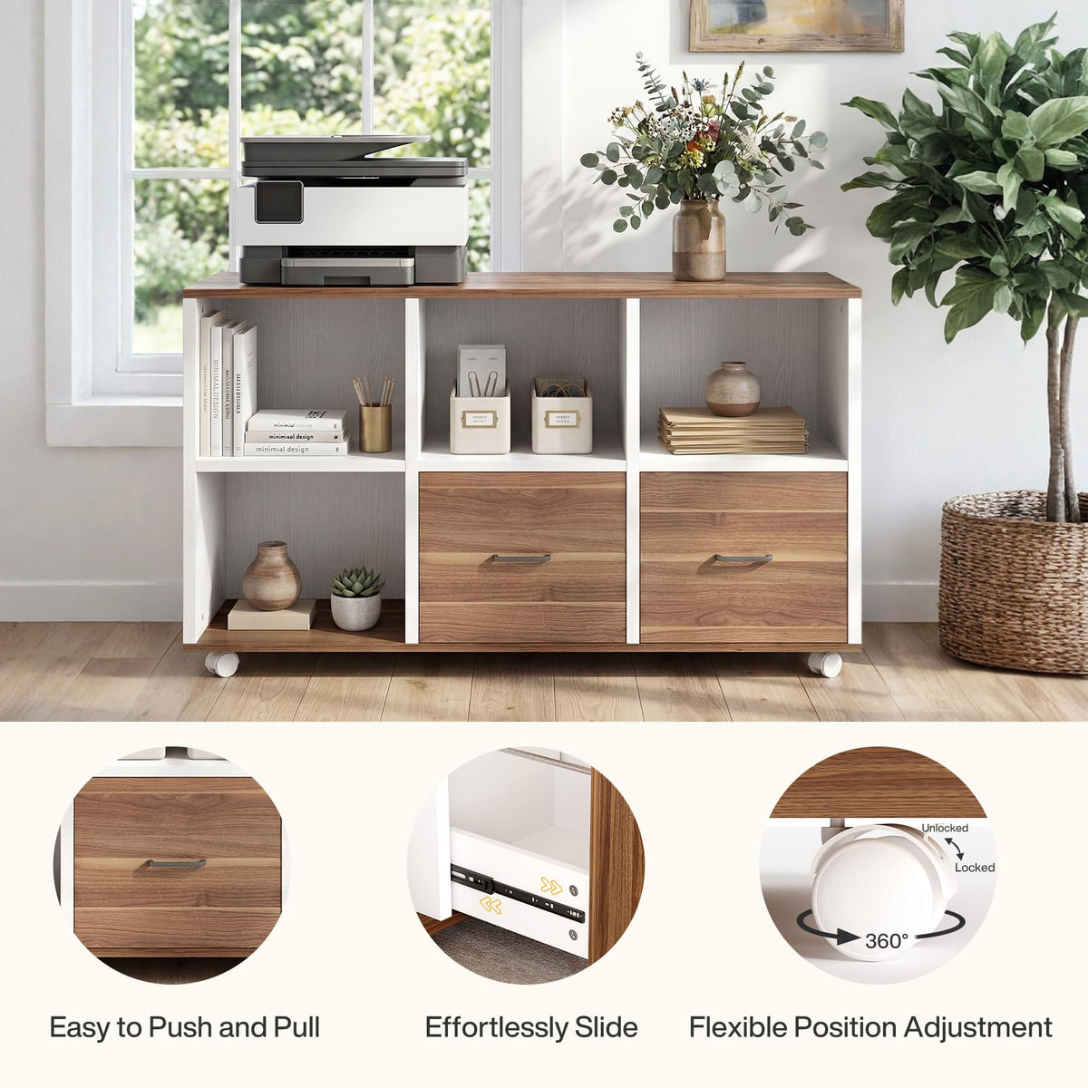 Tribesigns 63-Inch Executive Desk with 47" Mobile File Cabinet, L-Shaped Computer Desk with Drawers & Shelves, Large Industrial Home Office Desk Set with Storage (Light Brown & White)
