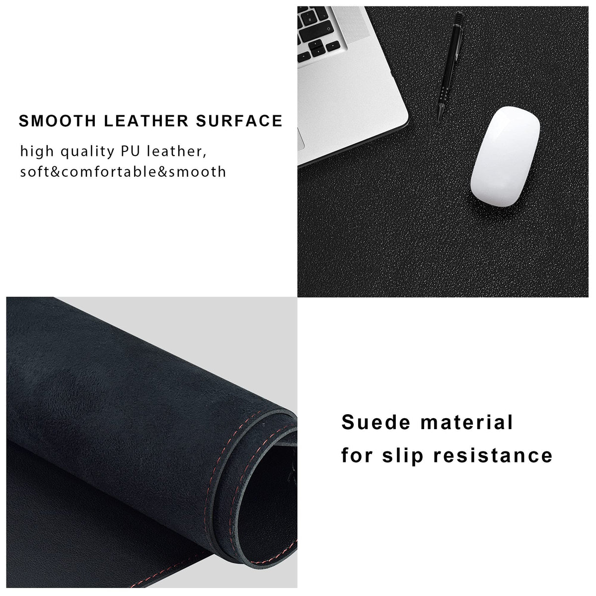 ZORESYN Leather Desk Mat 31.5 x 23.6 Inch (Black) - Extended Widen Mouse Pad, Waterproof Faux Leather Desk Pad with Non-Slip Base for Office & Home