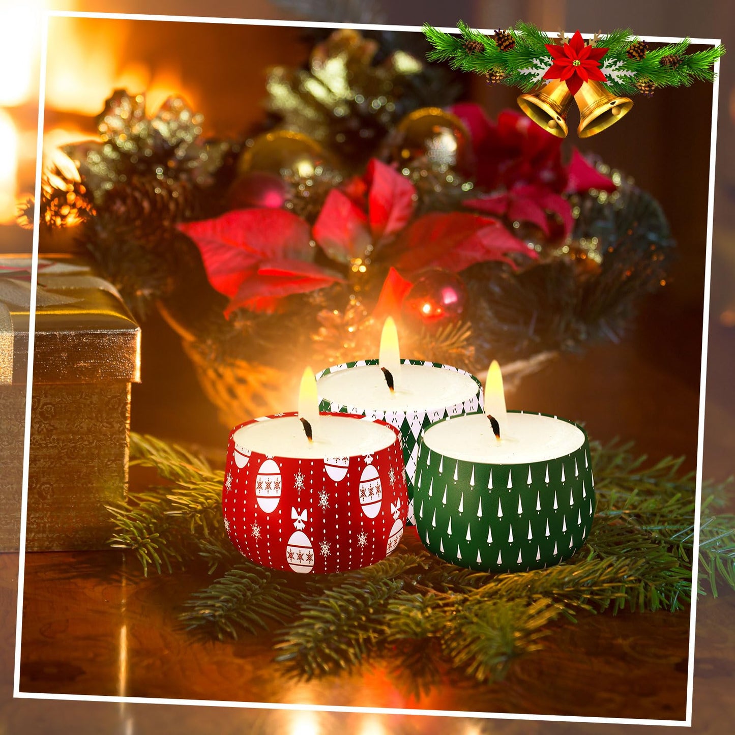 Yungyan Christmas Candle Tin Cans Set Metal Candles Tin Gifts Jars with Lids 8 oz Christmas Cookie Tins Candle Containers for Storing Biscuits Tea Party Favors(24 Pcs)