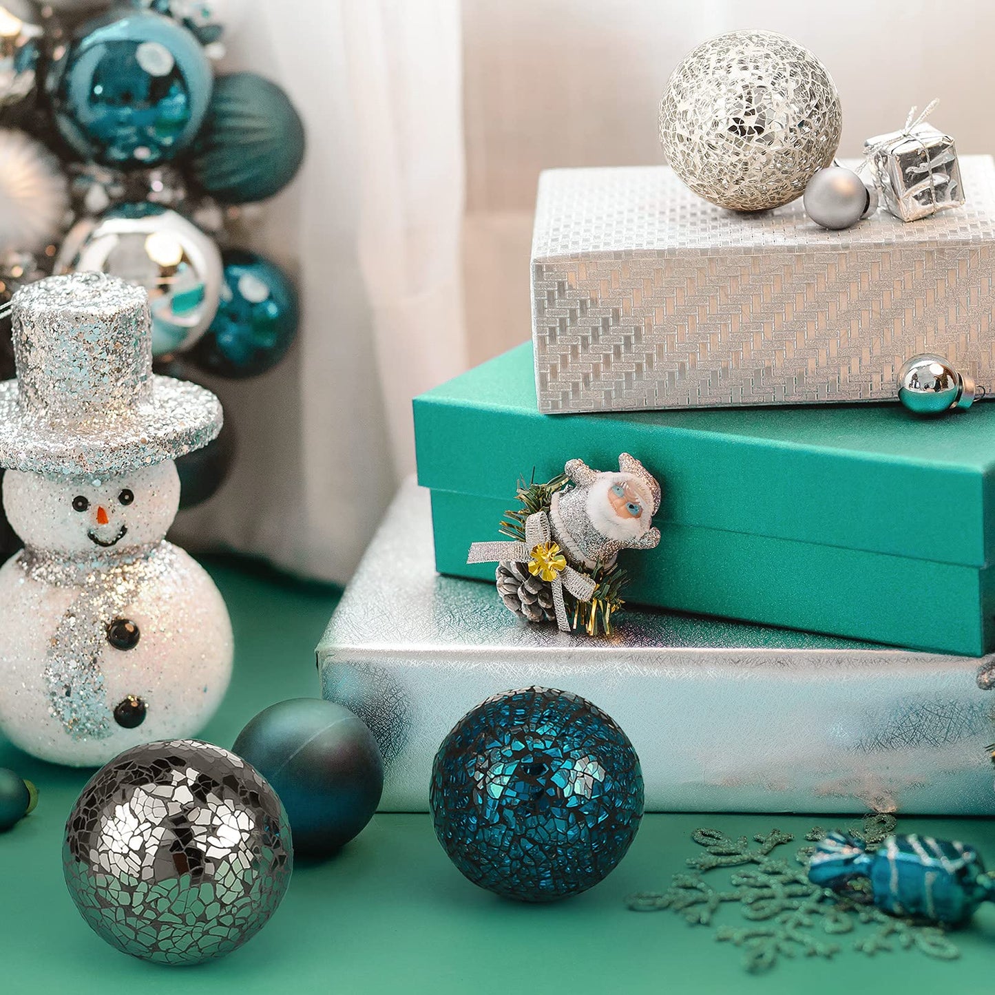 Cunhill 3 Pieces Decorative Glass Balls 3 Inch Mosaic Glass Orbs Sphere Centerpiece Balls Decorative for Bowls Vases Dining Tables Wedding Party (Silver,Turquoise,Black)