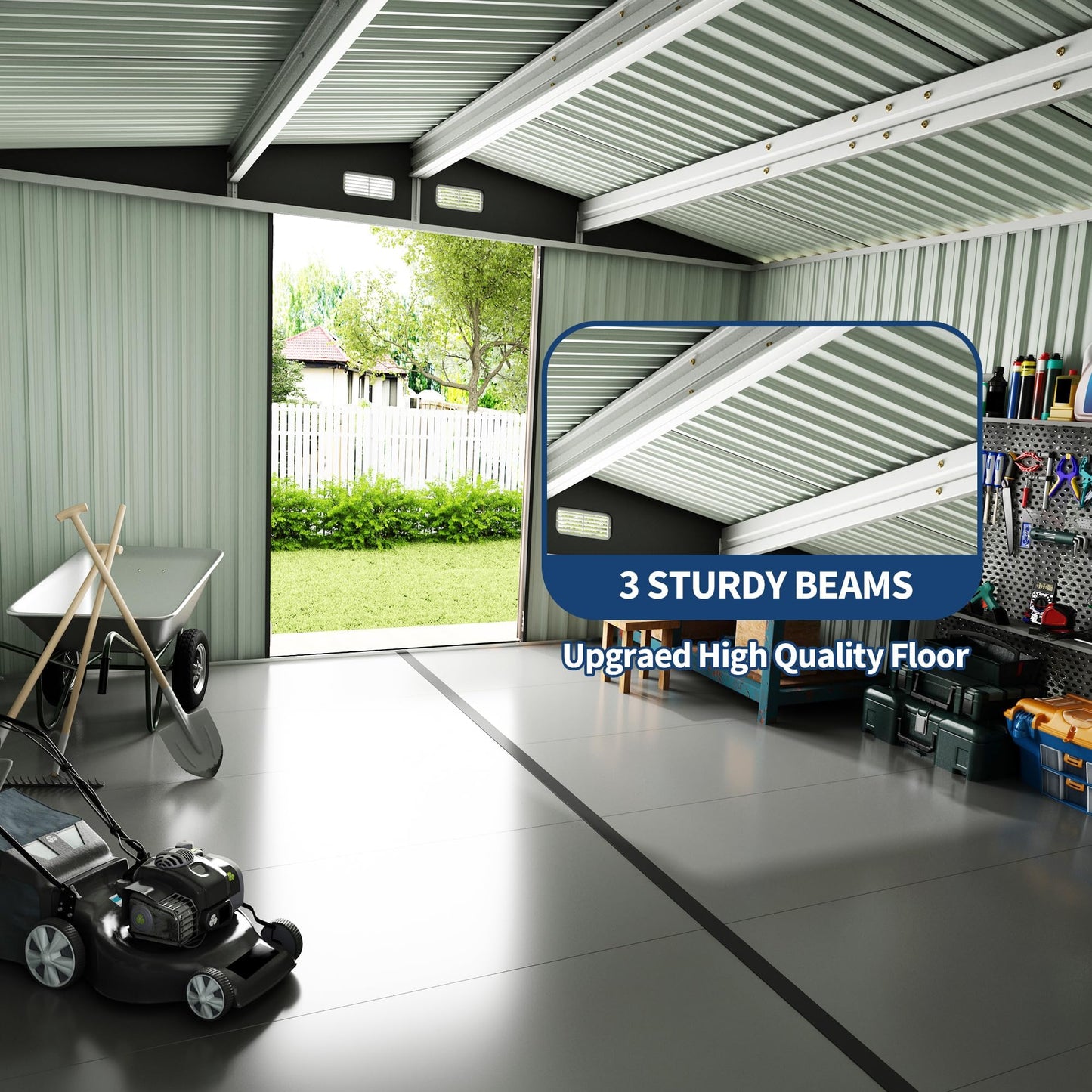 12X12 Ft Outdoor Storage Shed, Galvanized Steel Metal Tool Shed with Secure Lockable Door & Air Ventilation System, Rust-Resistant Utility Shed for Garden, Backyard, Easy Assembly & All-Season Use