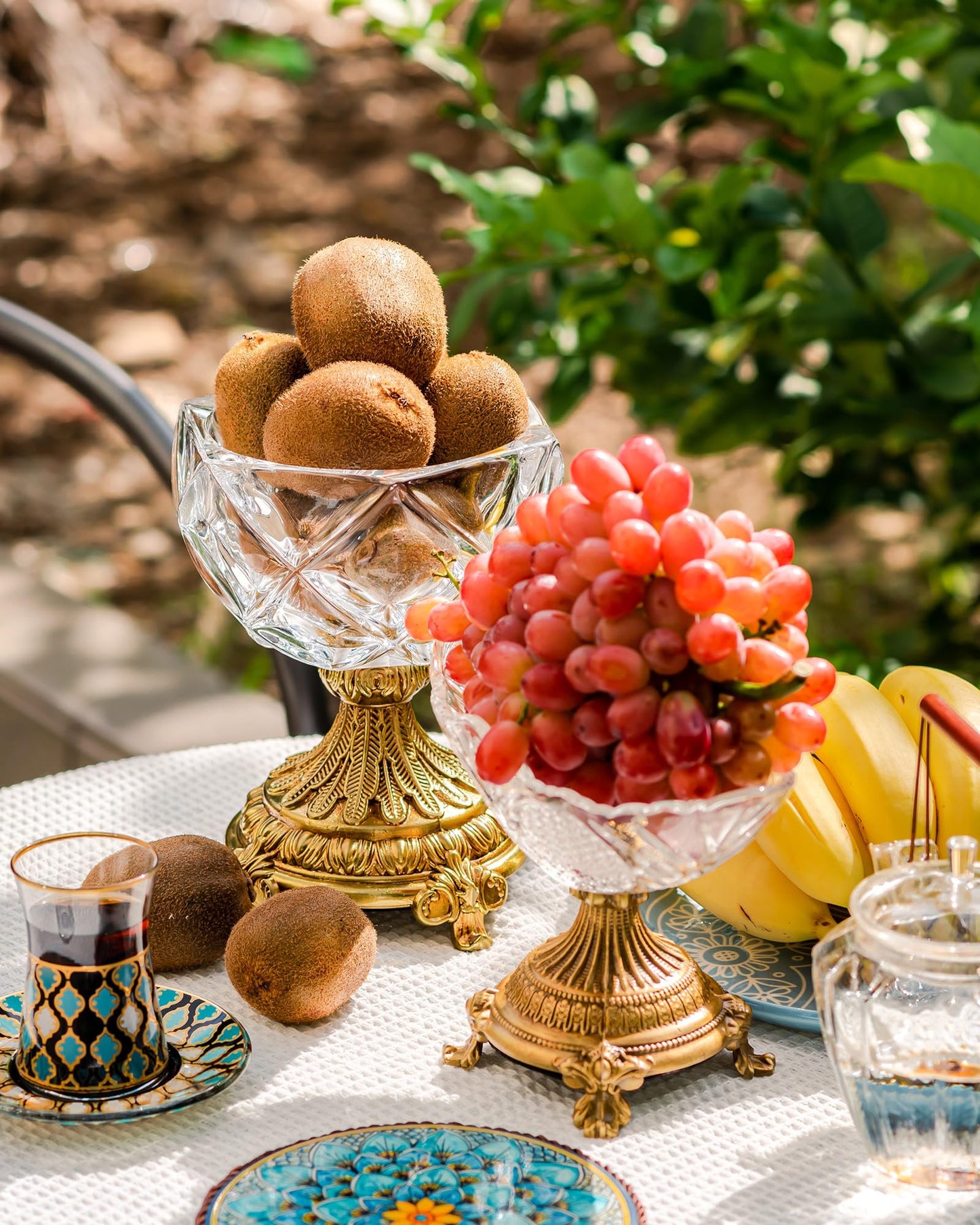 gloriousliving Small Glass Fruit Bowl,8" Decorative Bowl,Decorative Glass Bowl with Gold Pedestal, Kitchen Counter Fruit Bowls for Fruit Vegetable Candy and Key