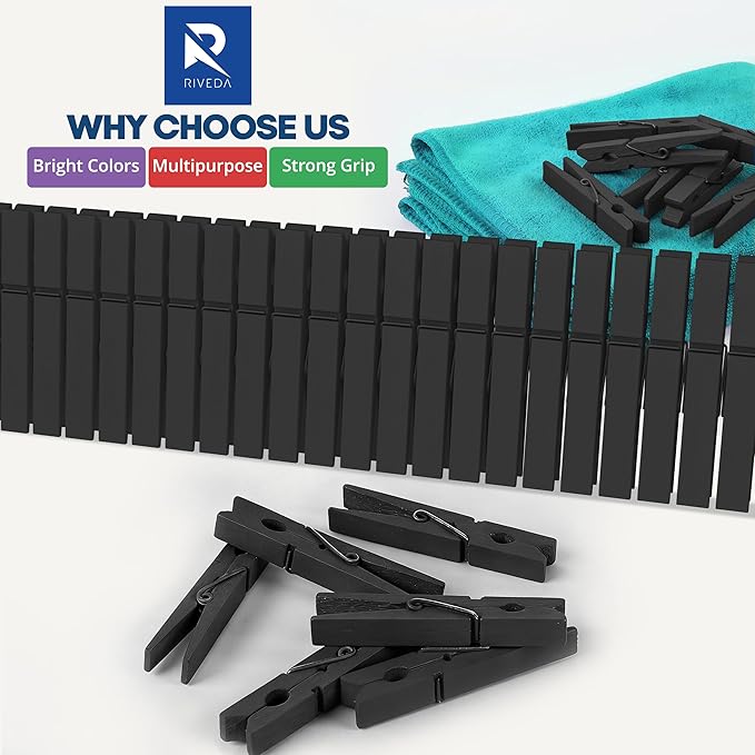 RIVEDA 50pcs Colored Wooden Clothes Pins, Clothespins