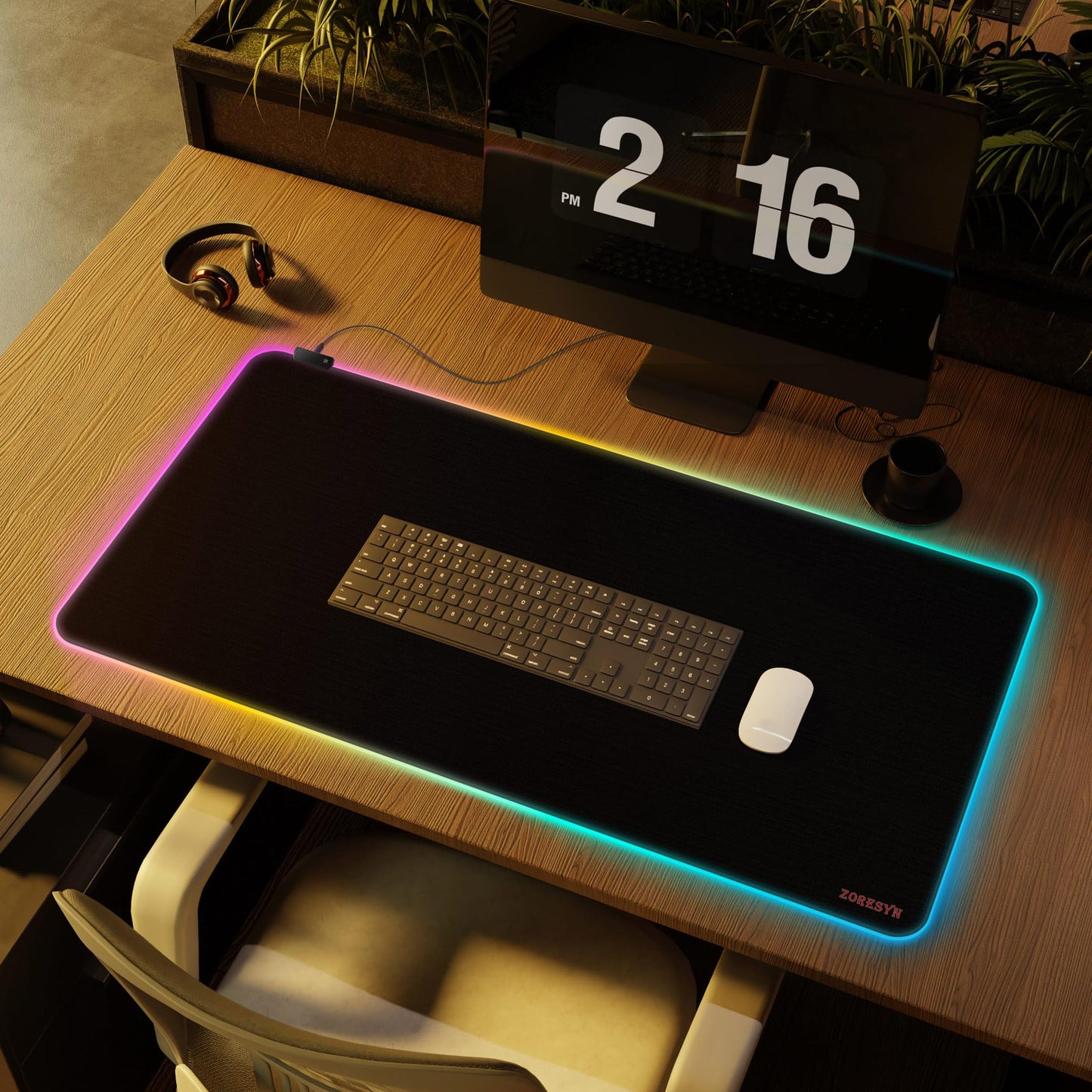 ZORESYN RGB Gaming Mouse Pad - 39.4"x19.7" Large Mousepad with Led Light, Keyboard Pad Gaming Accessories for Desk, Non-Slip Rubber Base Big Mouse Mat for Gamer,Black