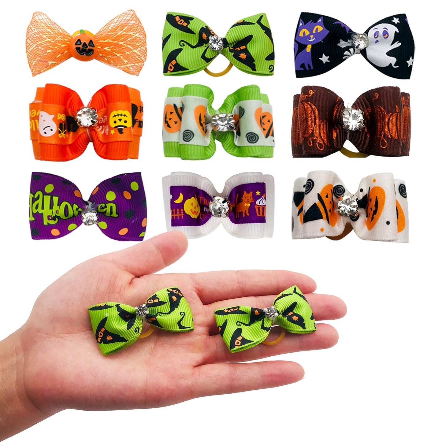 PET SHOW 50pcs Halloween Small Dog Hair Bows with Rubber Bands for Medium Dogs Holiday Bulk Puppies Cats Kittens Rabbits Topknot Grooming Costumes Hair Accessories