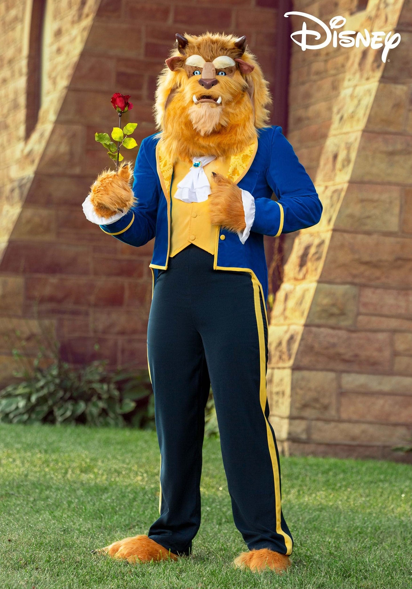 Adult Beast Costume | Disney Beauty and the Beast Men's Mouth Mover Full Head Mask | Dressed To Impress Blue Suit Outfit Medium