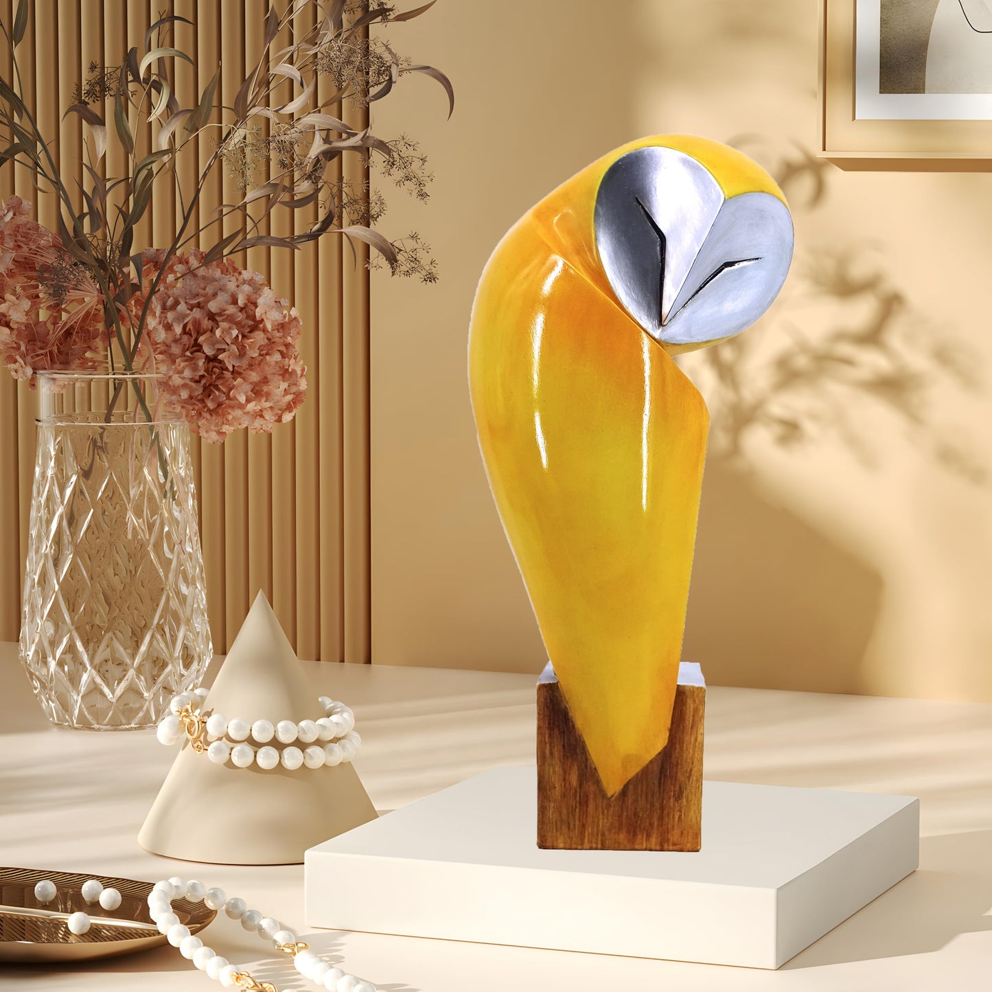 YHHRESINHOME 15 Inch Owl Statue for Home Decor Accents Office Decor, Handmade Resin Owl Sculpture for Bookshelf Desktop Mantel Cabinet Living Room Bedroom Decorations