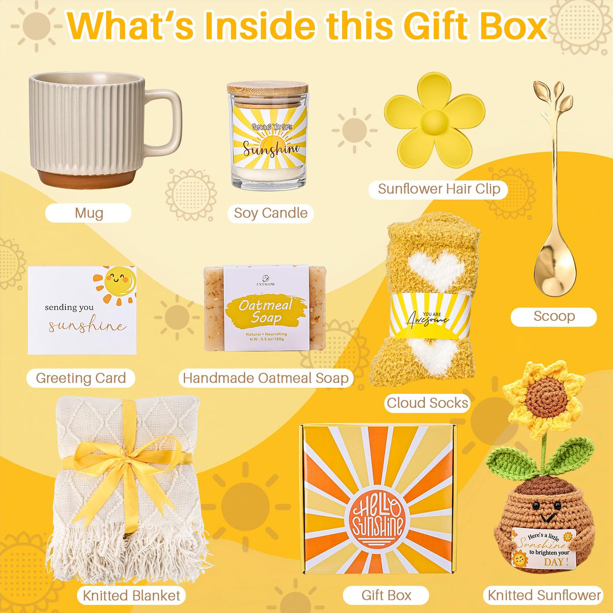 Gift Baskets for Women, Unique Birthday Gifts for Women,Get Well Soon Gift Basket,Mothers Day Gifts, Care Package Sending Sunshine Box Thinking of You for Mom Wife Sister Best Friends Teen Girls