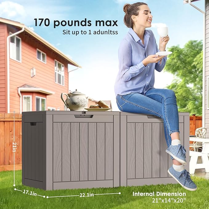 DRATO Deck Boxes, 30 Gallon Outdoor Storage Box for Patio Cushion, Garden Tools, Waterproof and UV Resistant, Lockable (Grey,30 Gallon)