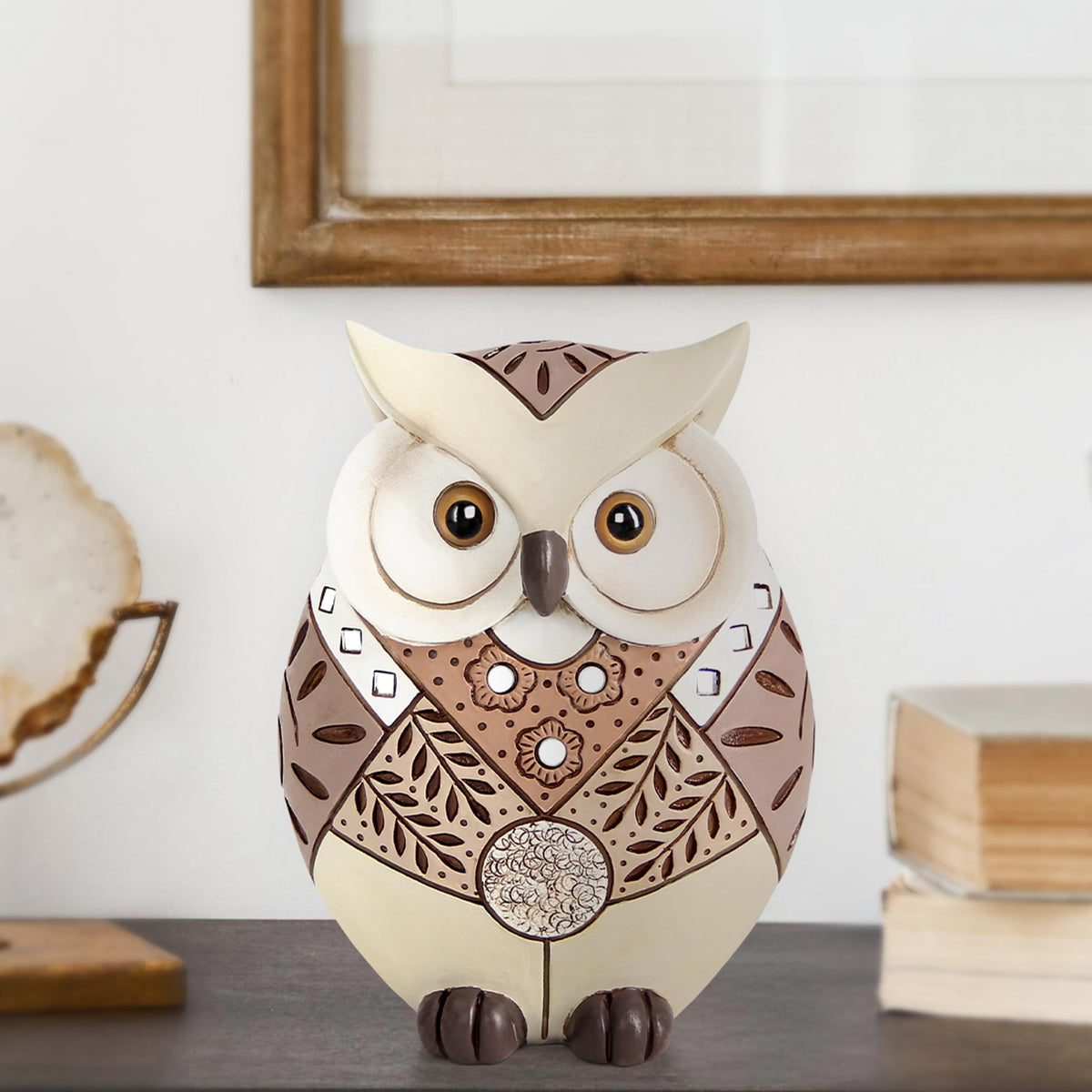 Owl Statue Home Decor Accents, Boho Decor for Living Room, Cute Owl Figurines Shelf Table Desk, Animal Statues and Sculptures Indoor Decorations for Women, Bird Lover Collection Wisdom Symbol