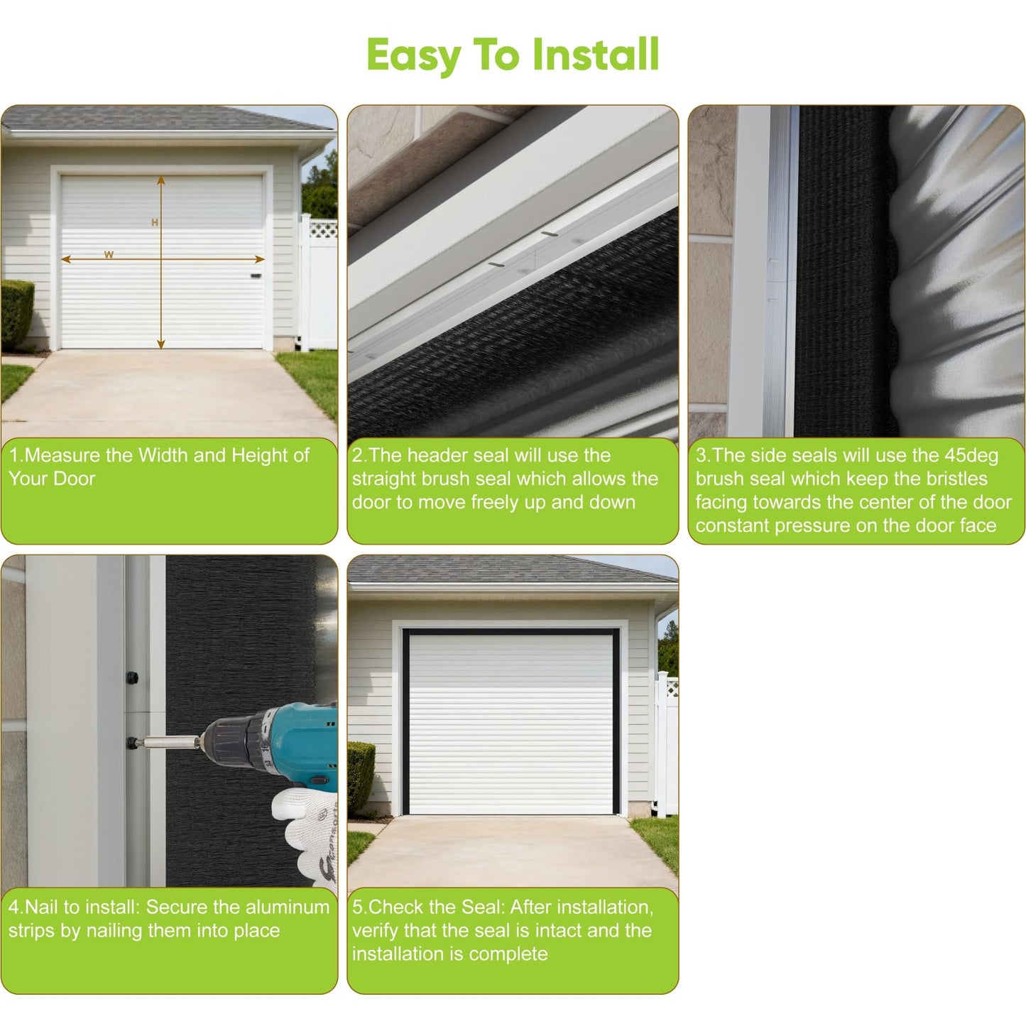 Garage Brush Seal Kit for Roll up Door 10 X 10Ft, Weather Stripping Garage Door Seal Top and Sides -Heavy Duty Nylon Brush with Aluminum Track, Insulation Door Kit for Corrugated,Sectional, Commercial