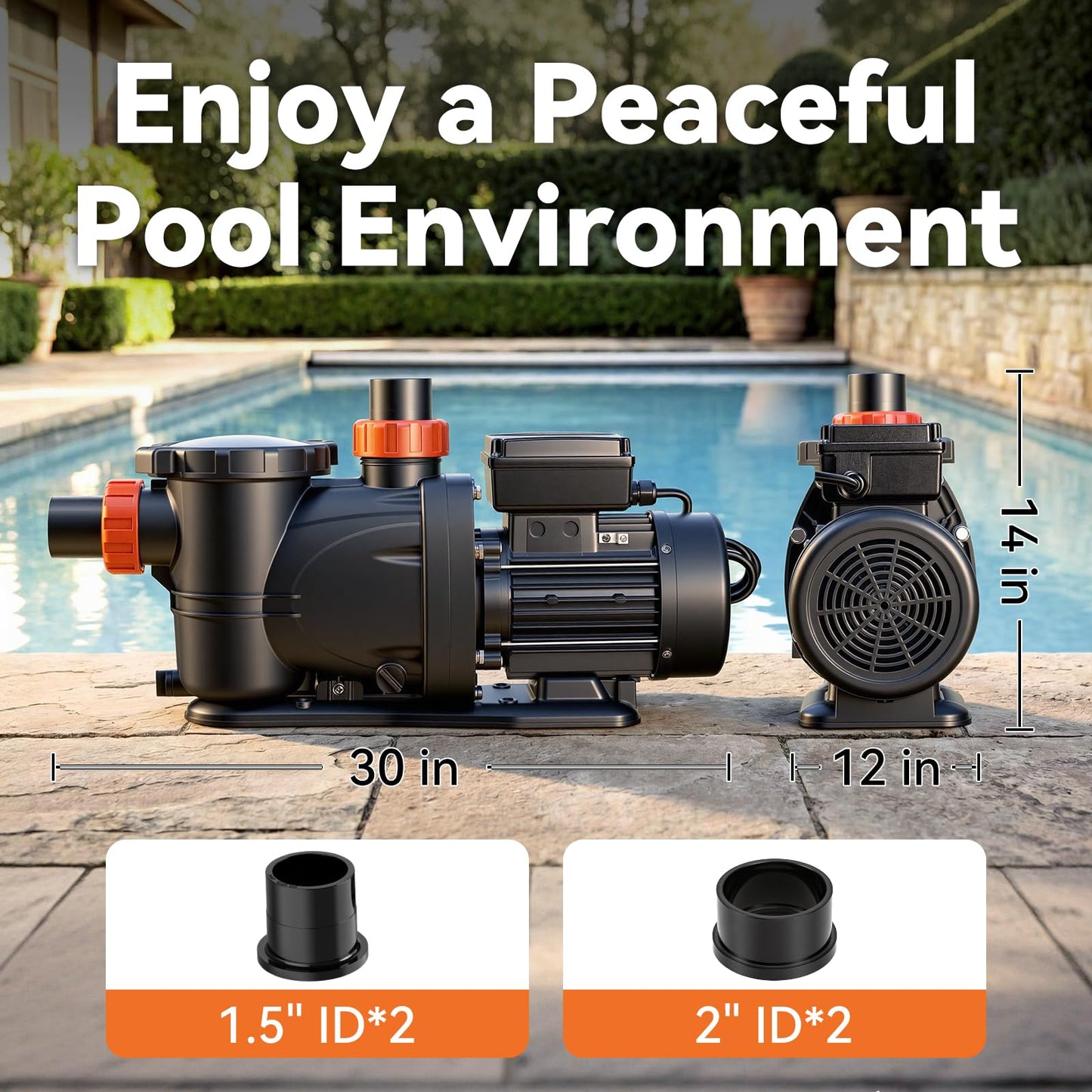LEO In/Above Ground Pool Pump High Flow Powerful Self Priming Pool Pump,Black