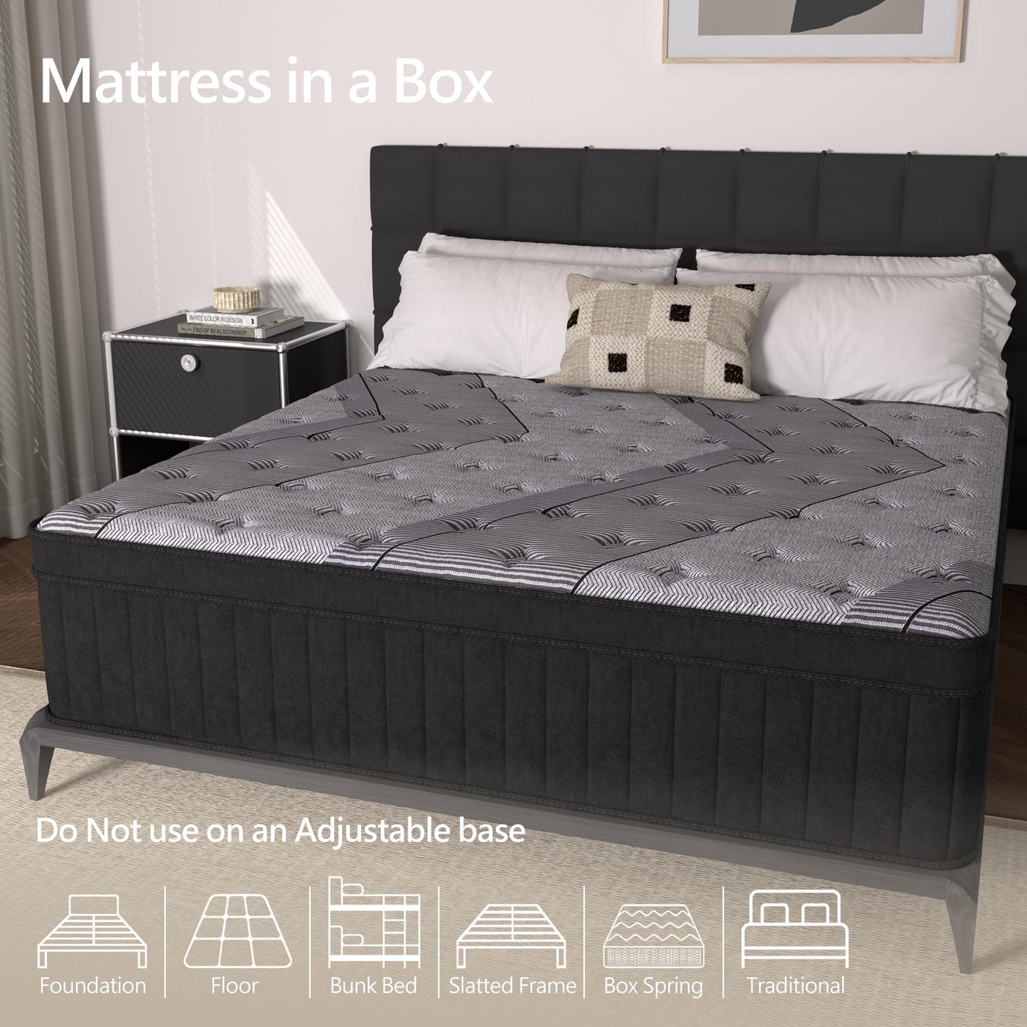 Zhihuvg Queen Size Mattress, 12 Inch Hybrid Mattress in a Box, Medium Firm,Memory Foam and Individual Pocket Springs for Pressure Relief, CertiPUR-US Certified