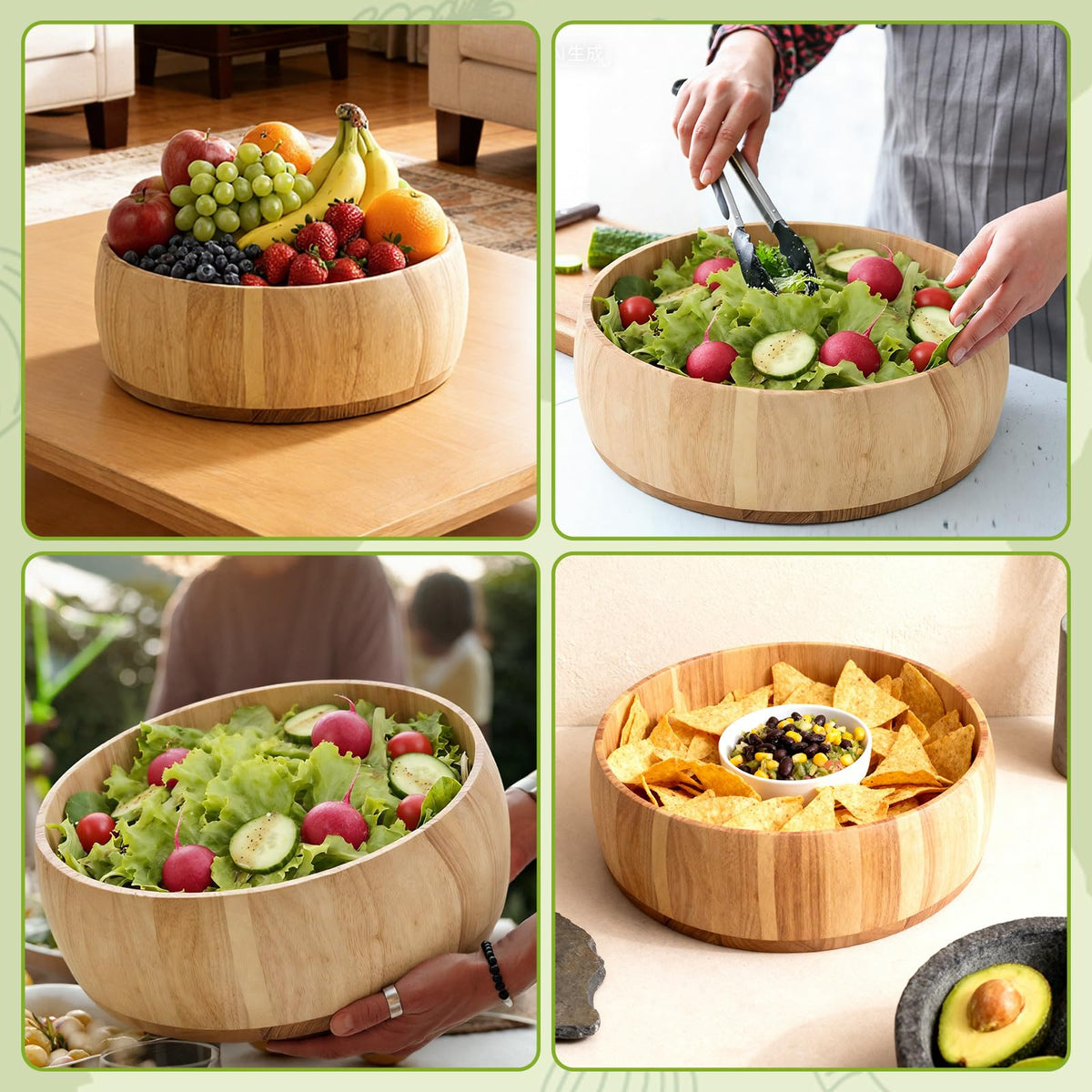 Yiyiring 15 x 5 Inch Exra Large Wood Salad Bowl Wide Large Wood Bowl for Mixing Salad Cut Fruits Pasta Snacks Food Dishes Restaurant Kitchen Countertop Decorative Handcrafted Home Wedding Party
