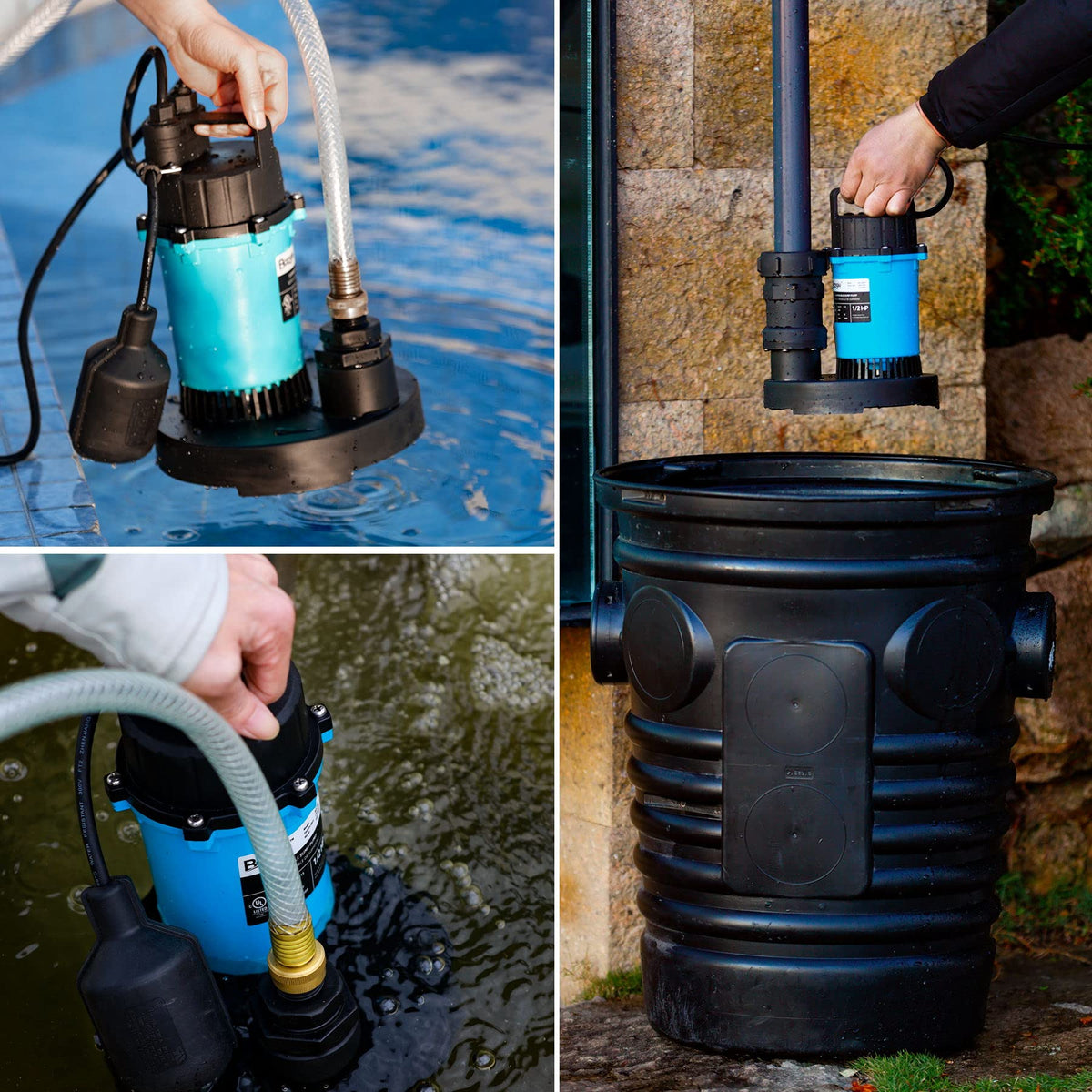 BOMGIE 1/2HP Sump Pump 2980GPH Submersible Water Pump with Automatic Float Switch, Clean/Dirty Water Utility Pump for Pool Draining, Basement Flooding, Irrigation with 10ft Power Cord