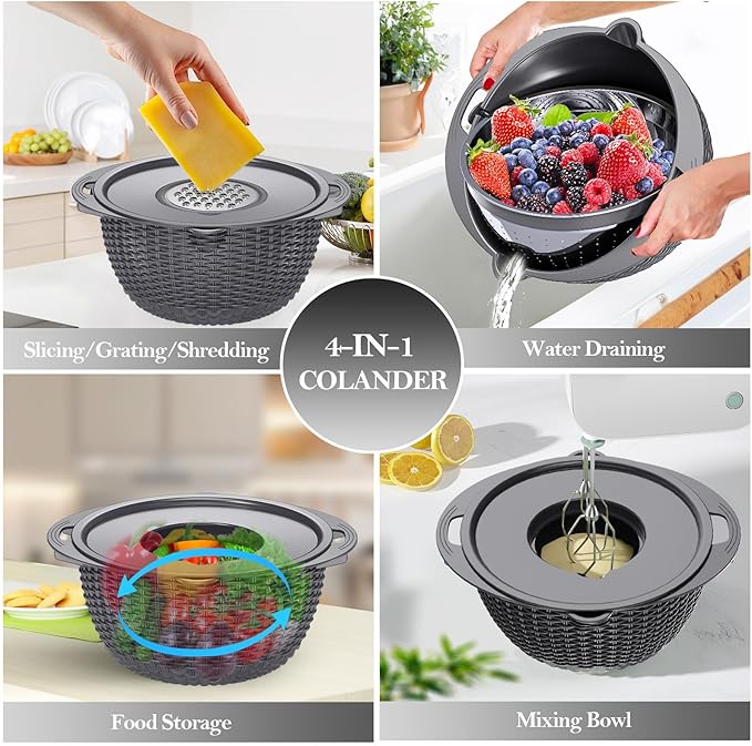 4-in-1 Colander with Bowl Set – Food Strainers and Colanders