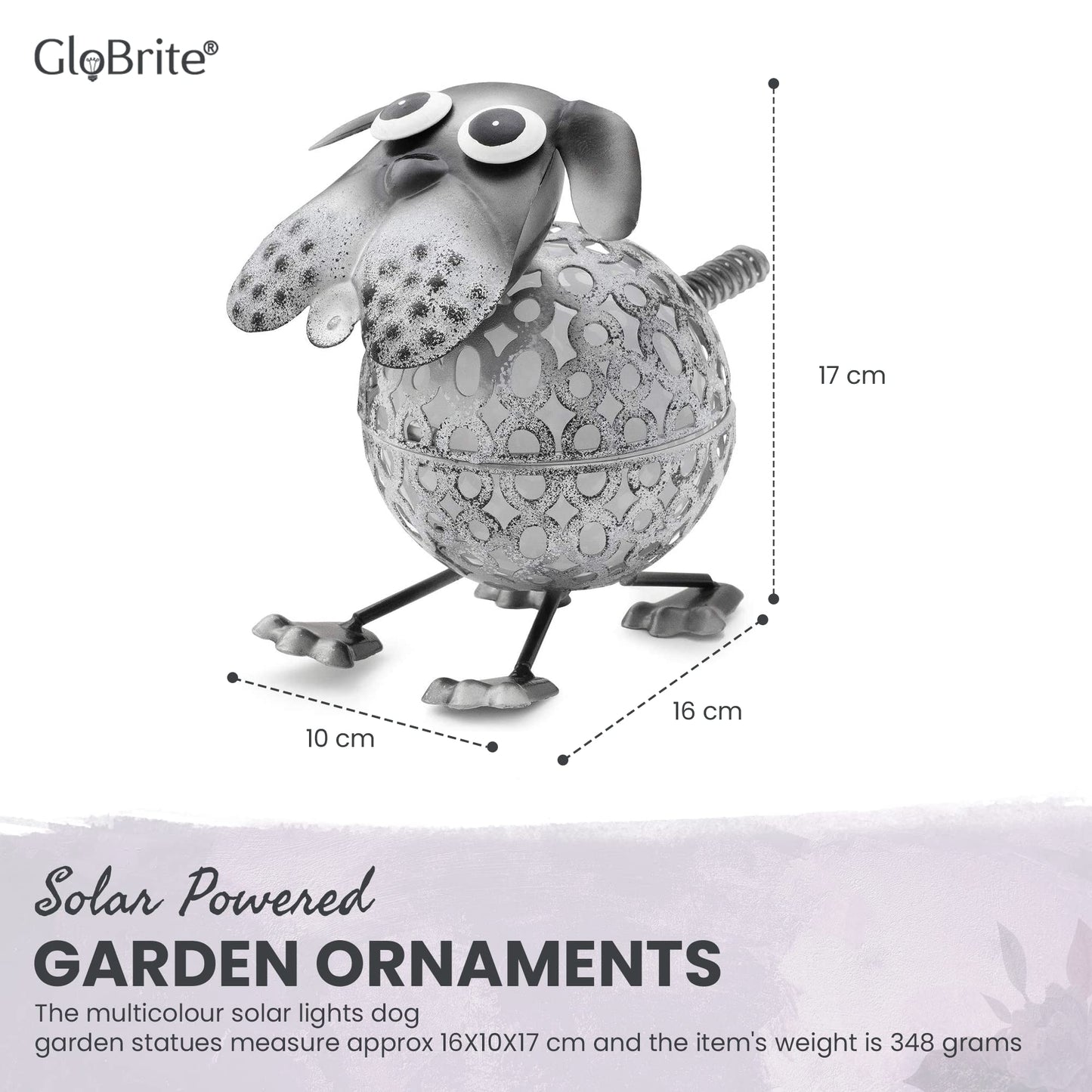 GloBrite Colour Changing LED Garden Metal Scroll Solar Light - Ornament Decoration Patio Light (Dog)