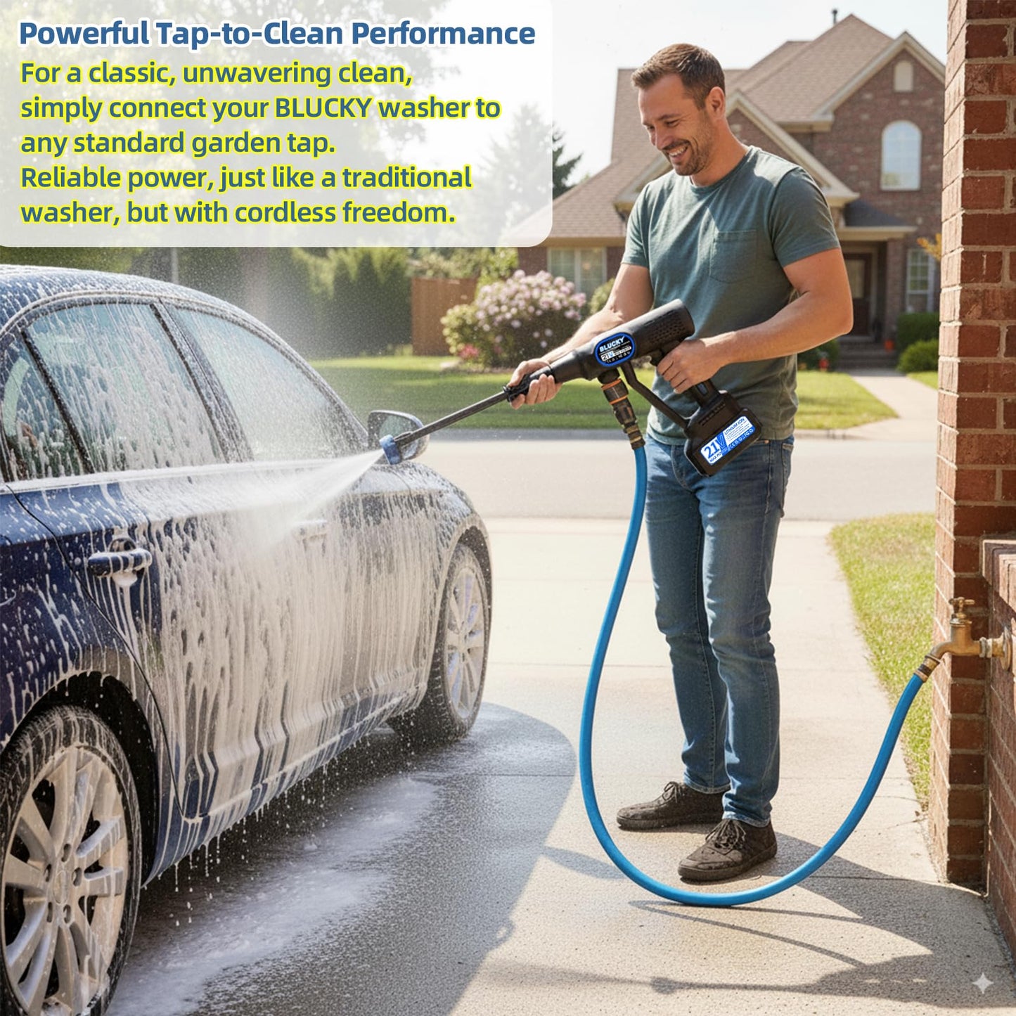 Cordless Pressure Washer, 6 in 1 Portable Power Washer, cordless power washer with 2 Battery, Battery Pressure Washer with 5M for Car/Floor/Garden Cleaning & Watering (Blue)