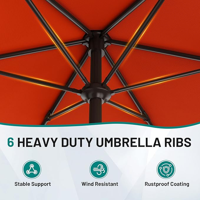 AreShark 7.5FT Patio Umbrella Table Market Umbrella with 6 Sturdy Ribs, Button Tilt/Crank, Heavy-Duty Outdoor Umbrellas for Pool, Deck, Garden and Backyard, Orange