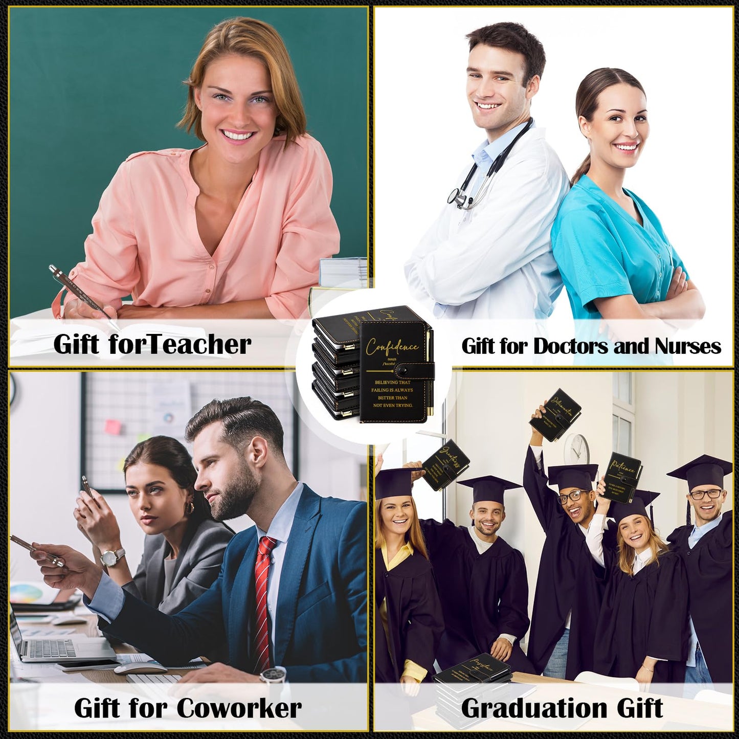 Tenceur 10 Sets Teacher Appreciation Gifts in Bulk Pocket Notebooks with Pens Motivational Leather Journals for Staff Employee Teacher Students Office School Supplies (Black)