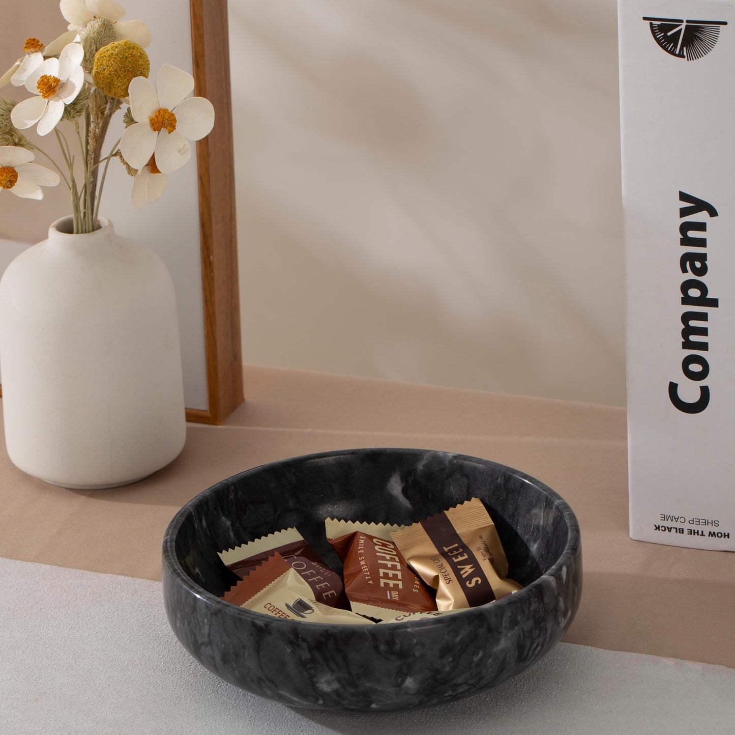 CM CHIC MONDAY Candy Dish, Marble Candy Bowl for Office Desk, Hard Candy Dispenser Servers, Entry Way Table Home Decor, Nut Dish (White&Grey, 5.9 INCH)