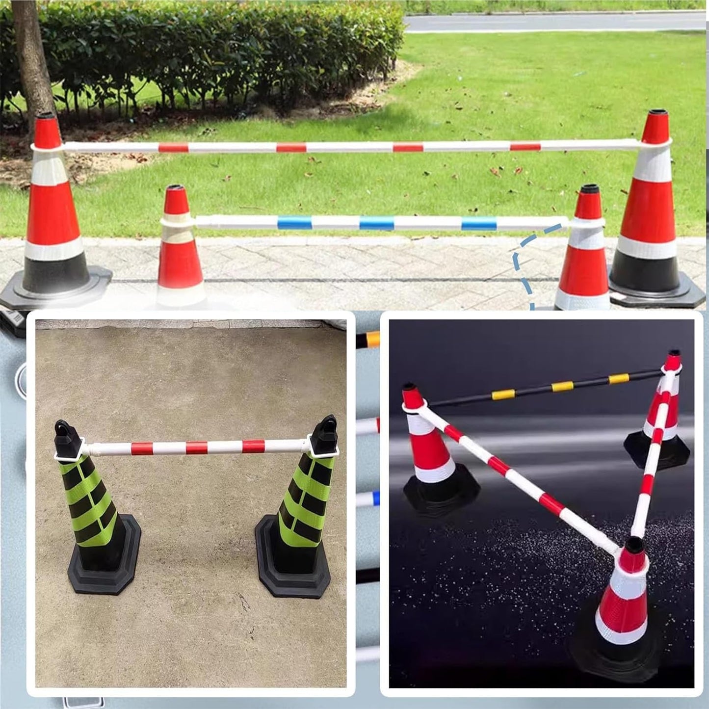 Heavy Duty Reflective Traffic Cone Bar, Expandable 4.5ft-8ft Adjustable Safety Barrier, Durable PVC with Red Tape, Ideal for Road Safety, Construction, and Events (6PCS)
