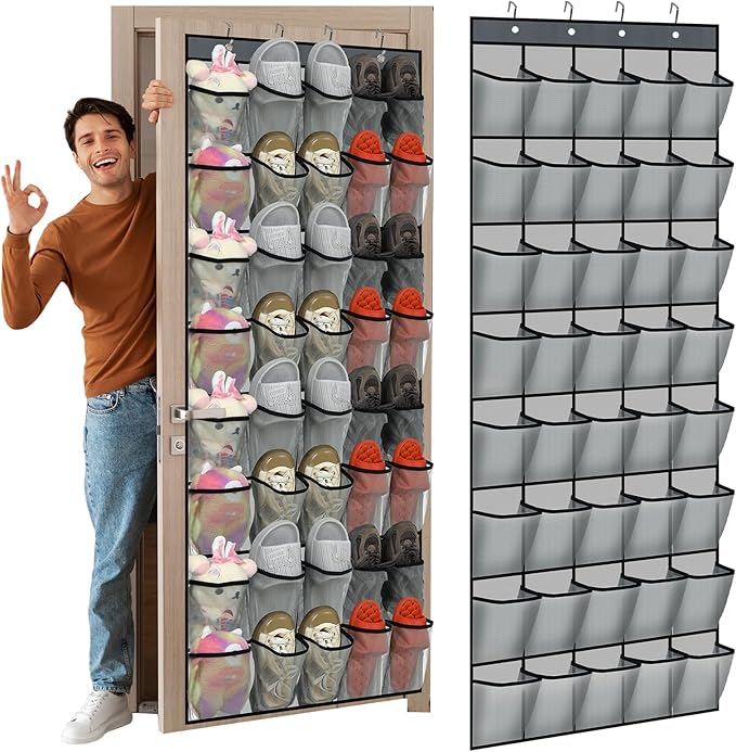 Windyun 40 Over The Door Shoe Organizer, Large Mesh Pocket Hanging Shoe Rack