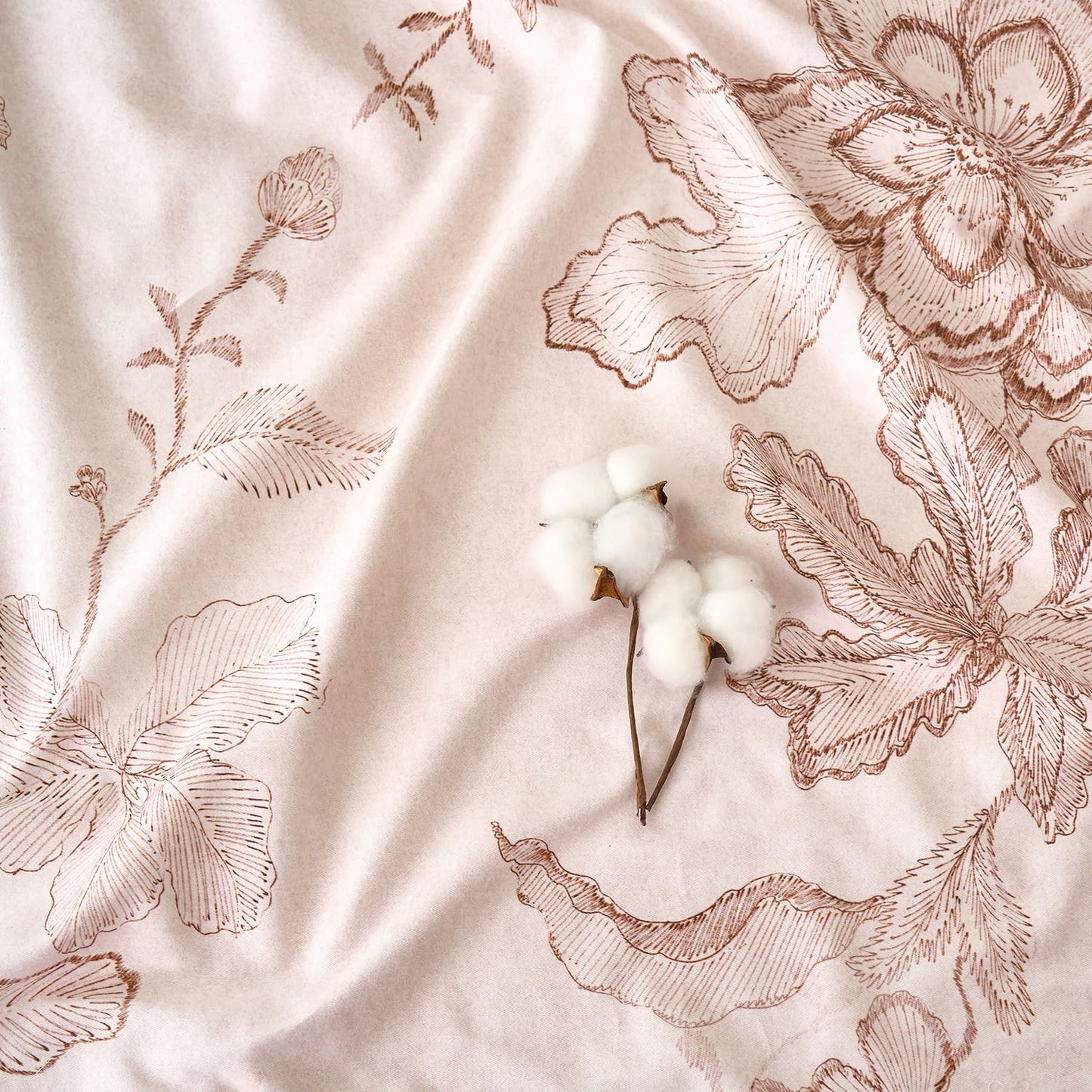 Zusbest Queen Sheet Set Pink Floral Sheet Set 400TC 100% Double Brushed Cotton Flannel-Like Warm Luxury Bed Sheets 4Pcs, Button Closure Extra Soft Breathable Vintage Toile Printed Deep Pocket 17‘’