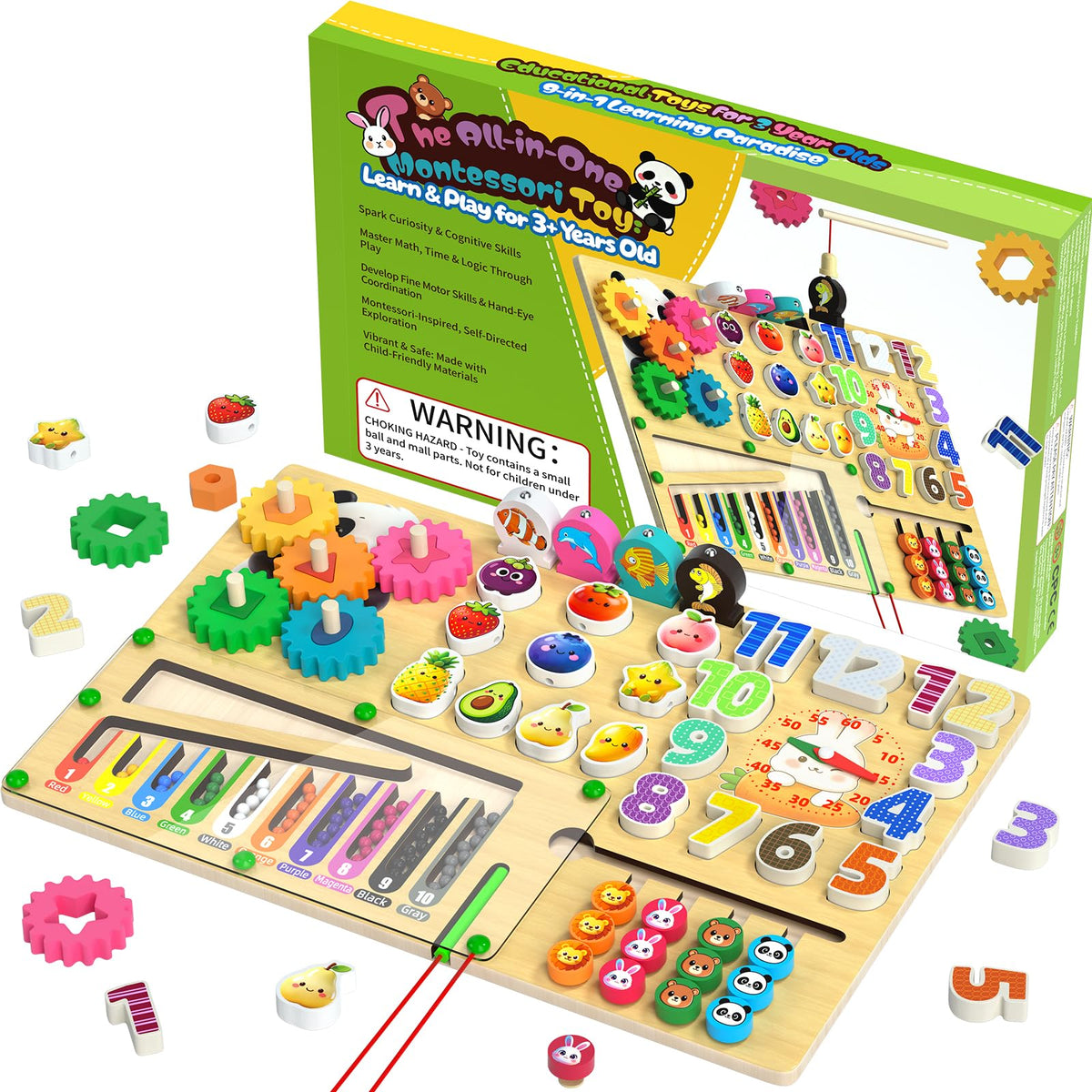 9-in-1 Montessori Busy Board Wooden Magnetic Maze Toy for 3+ Year Old Gift